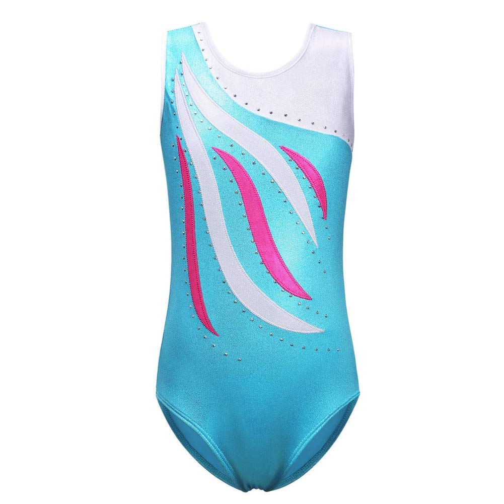 ESHOO Girls' Gymnastics Leotard - Sparkling Diamond Embroidered Striped Ballet Leotard for Dance & Performance | Perfect for Competitions, Recitals & Practice