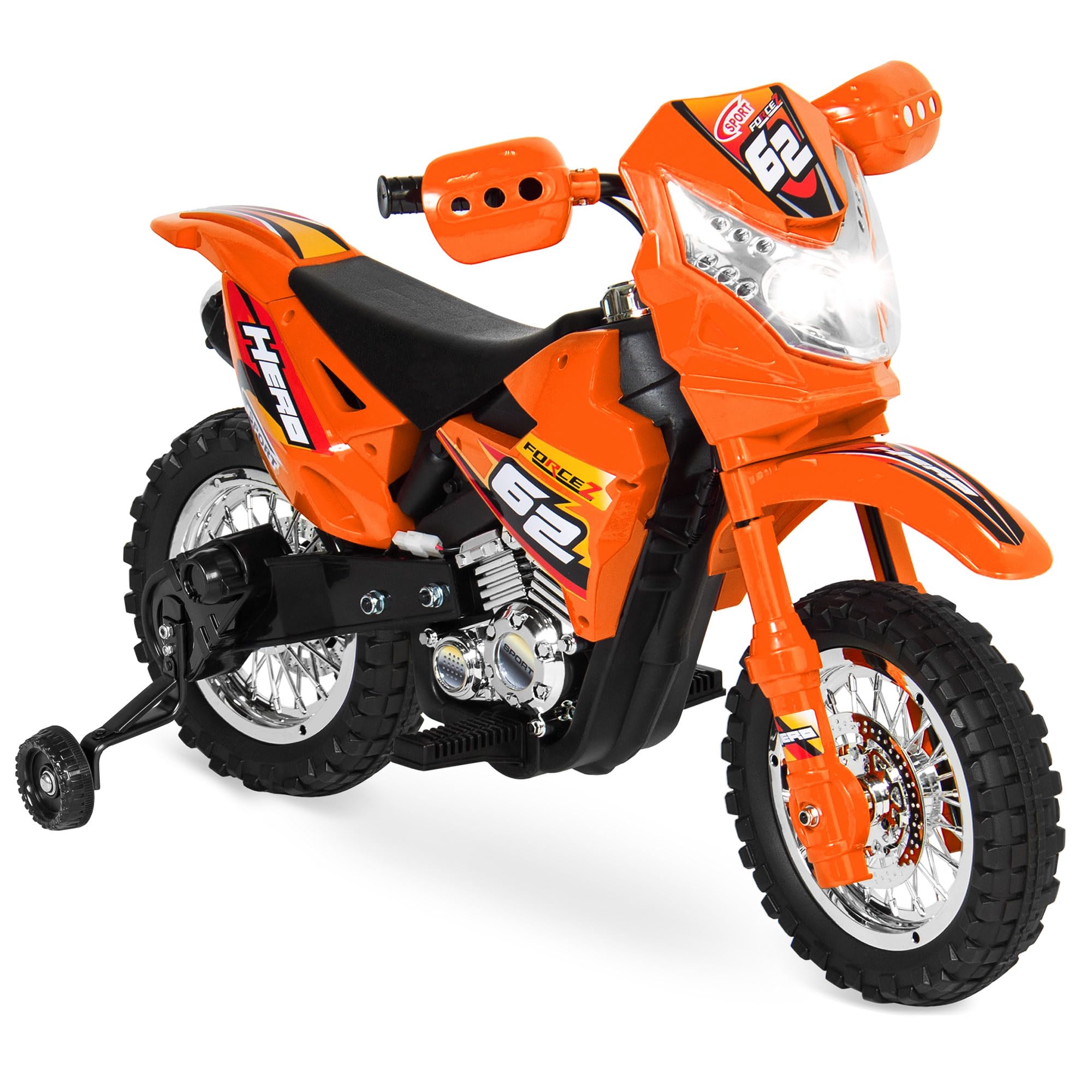 Best Choice Products 6V Kids Ride On Motorcycle with Treaded Tires, Working Headlights & Realistic Sounds - 2mph Top Speed, Training Wheels, Music Player & Battery Charger - Orange Toy Motorcycle for Boys & Girls - Perfect for Outdoor Play, Birthday Gifts & Pretend Driving Fun