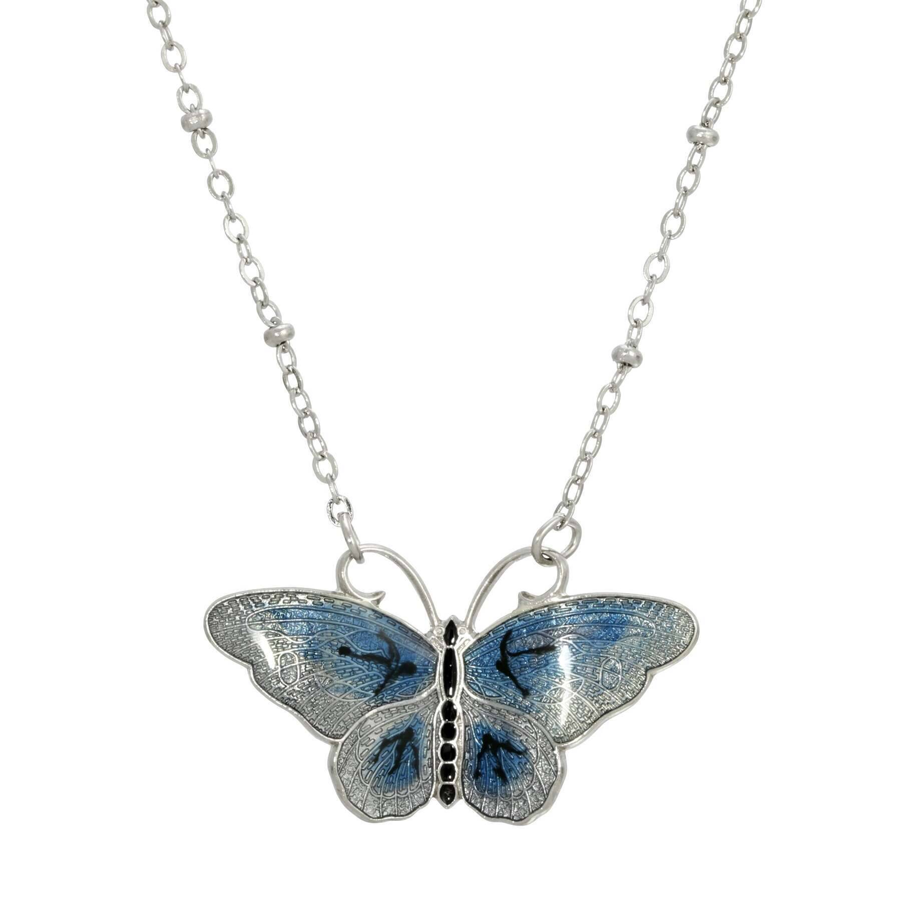 1928 Jewelry Butterfly's Dance Enamel Pendant Necklace - 16
