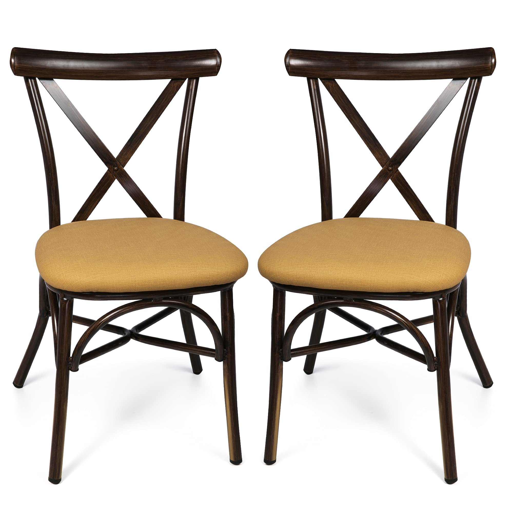 LUCKYERMORE 2-Piece PU Leather Dining Chair Set - Sturdy X-Back Design with Aluminum Frame - Modern Comfortable Kitchen Chairs for Indoor/Outdoor Use - Orange Cushion - Perfect for Dining Rooms, Patios, and Small Spaces