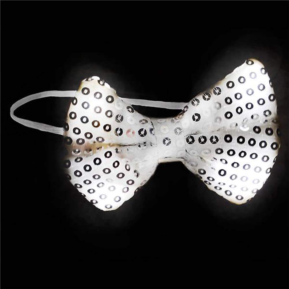 Silver Sequin LED Flashing Bow Tie - White Lights for Costume Party, Gag Gift for Men & Women | Perfect for Halloween, Christmas, Prom & Themed Events