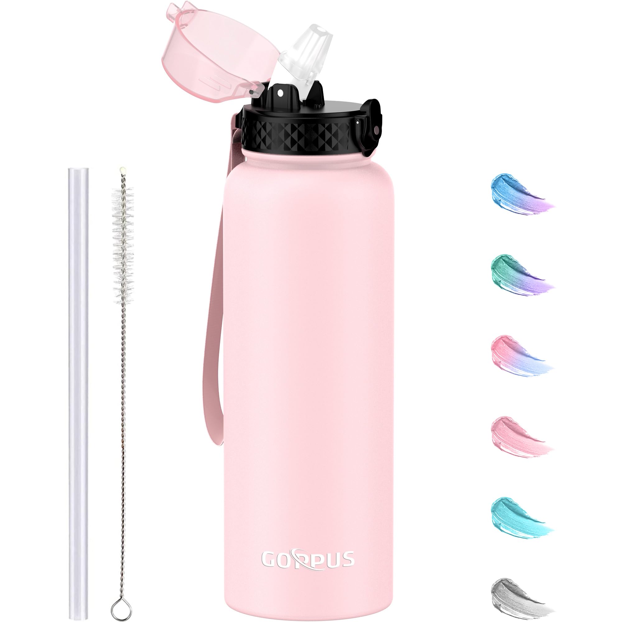 GOPPUS 40oz Stainless Steel Water Bottle with Straw - Double Wall Vacuum Insulated Thermos Flask - Leakproof & BPA Free - Keeps Drinks Cold/Hot for 24 Hours - Perfect for Gym, Hiking, Office & Outdoor Activities