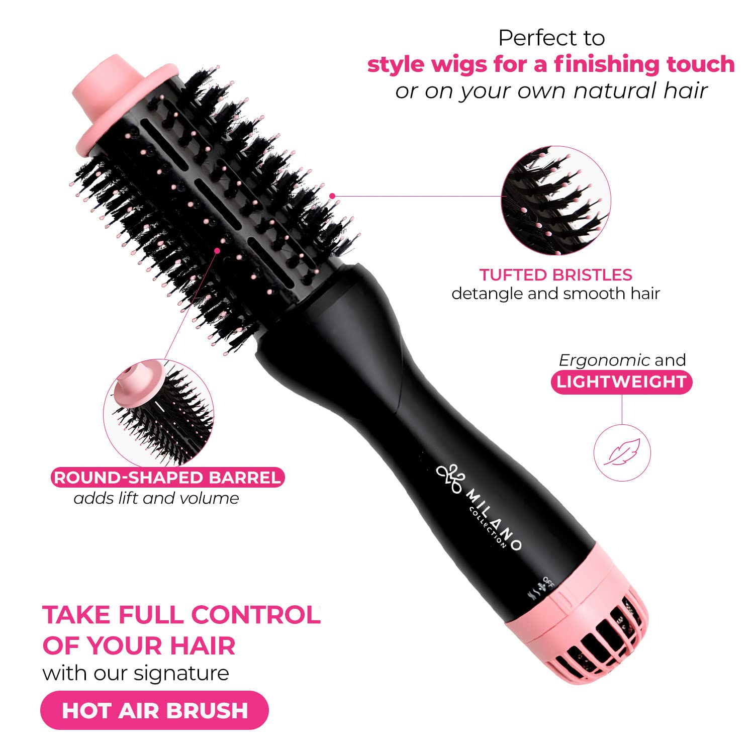 Milano Collection Deluxe Wig Styling Kit - 12” Silicone Mannequin Head with Suction Stand, 30 T-Pins, Scalp Illusion Duo, Hot Air Brush, Gentle Brush & Teasing Comb | Perfect for Salon Styling, Wig Practice & Cosplay Makeup