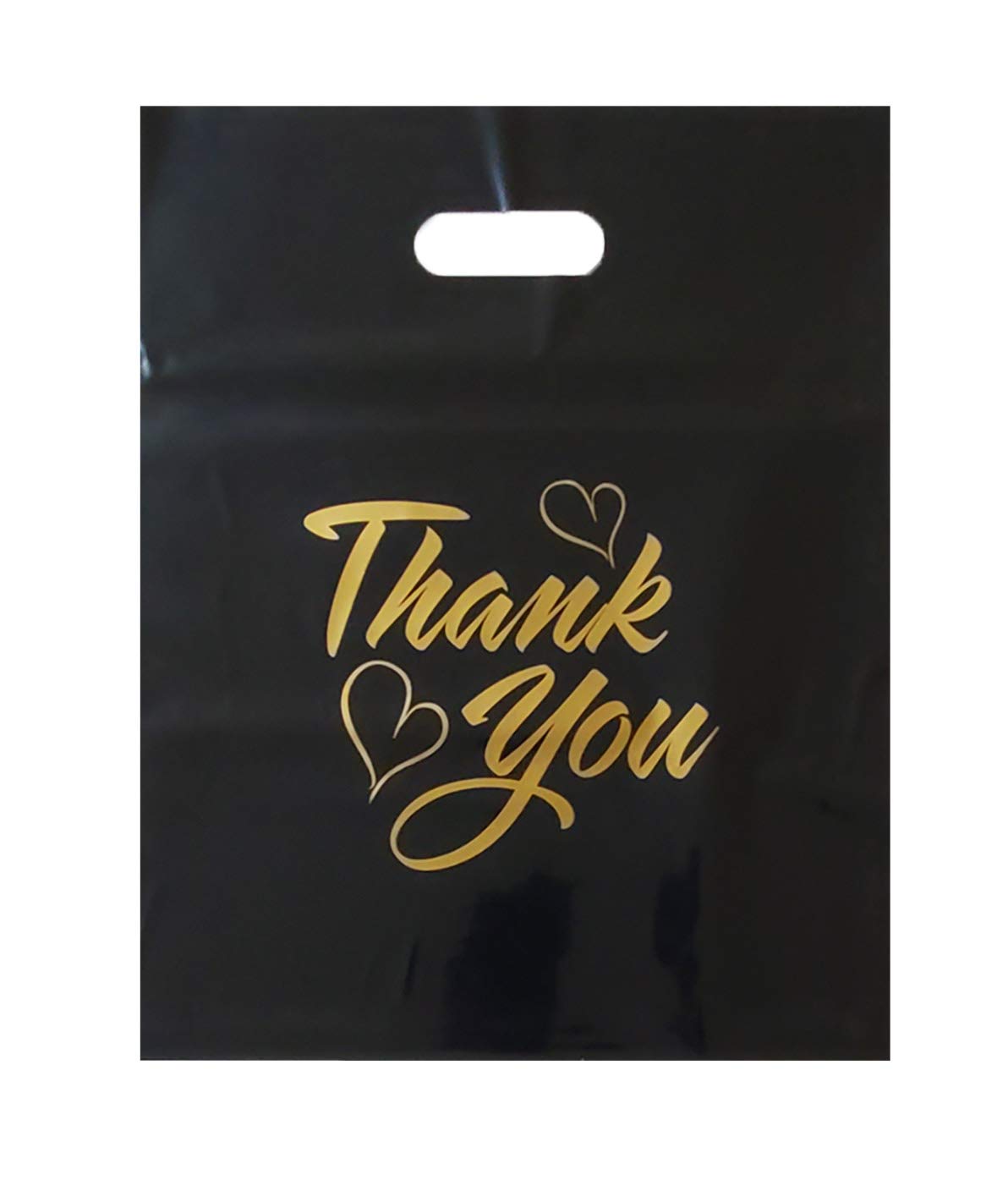 100 Pack 12x15 Inch Black Thank You Gift Bags with Die-Cut Handles & Glossy Finish - Premium Merchandise Bags for Retail Packaging, Party Favors, Wedding Favors, and Corporate Gifting