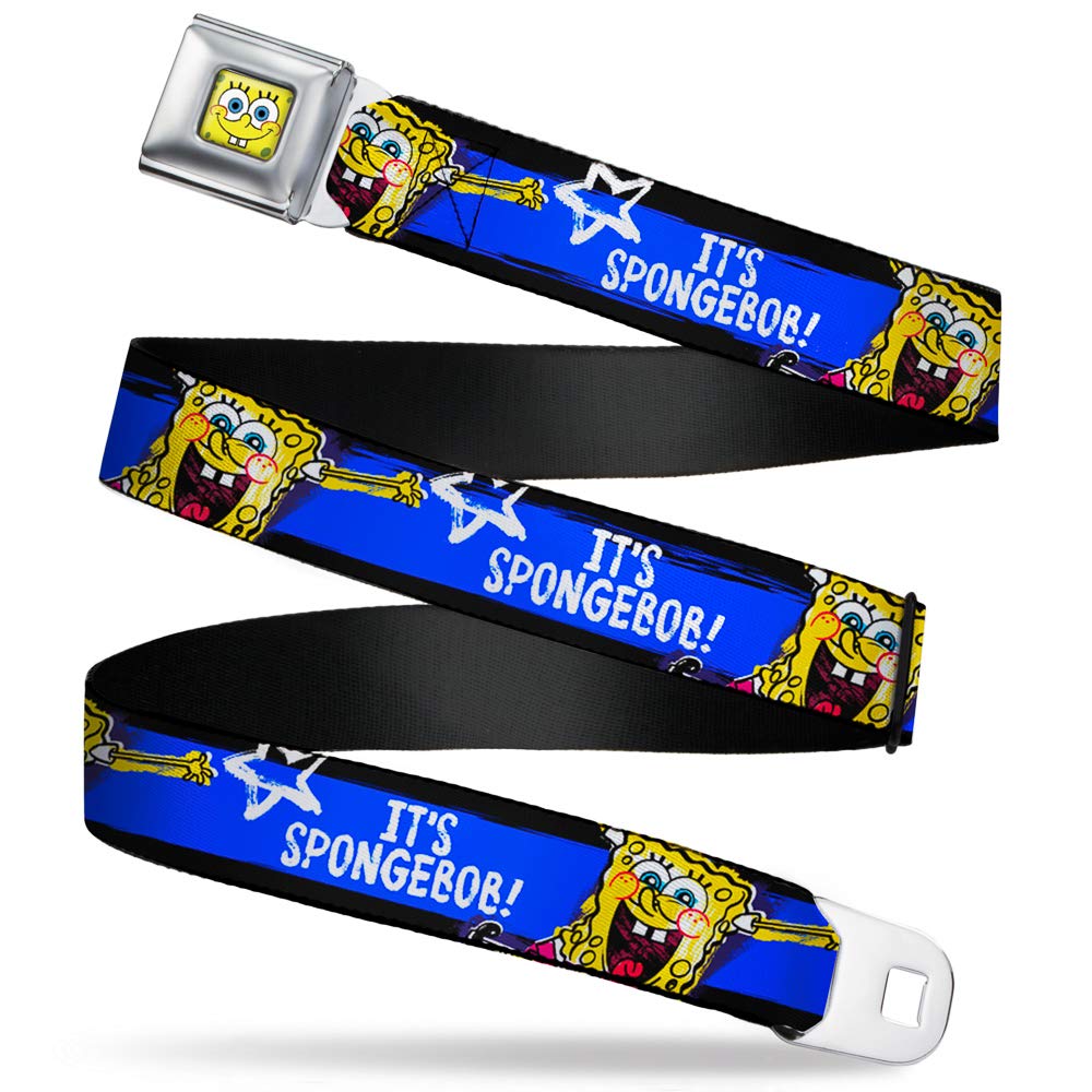 SpongeBob Pose Seatbelt Buckle Belt - Adjustable for Men, Women & Kids | Black Blue White Striped Design | Perfect for Cosplay, Costume Parties & Cartoon Fans