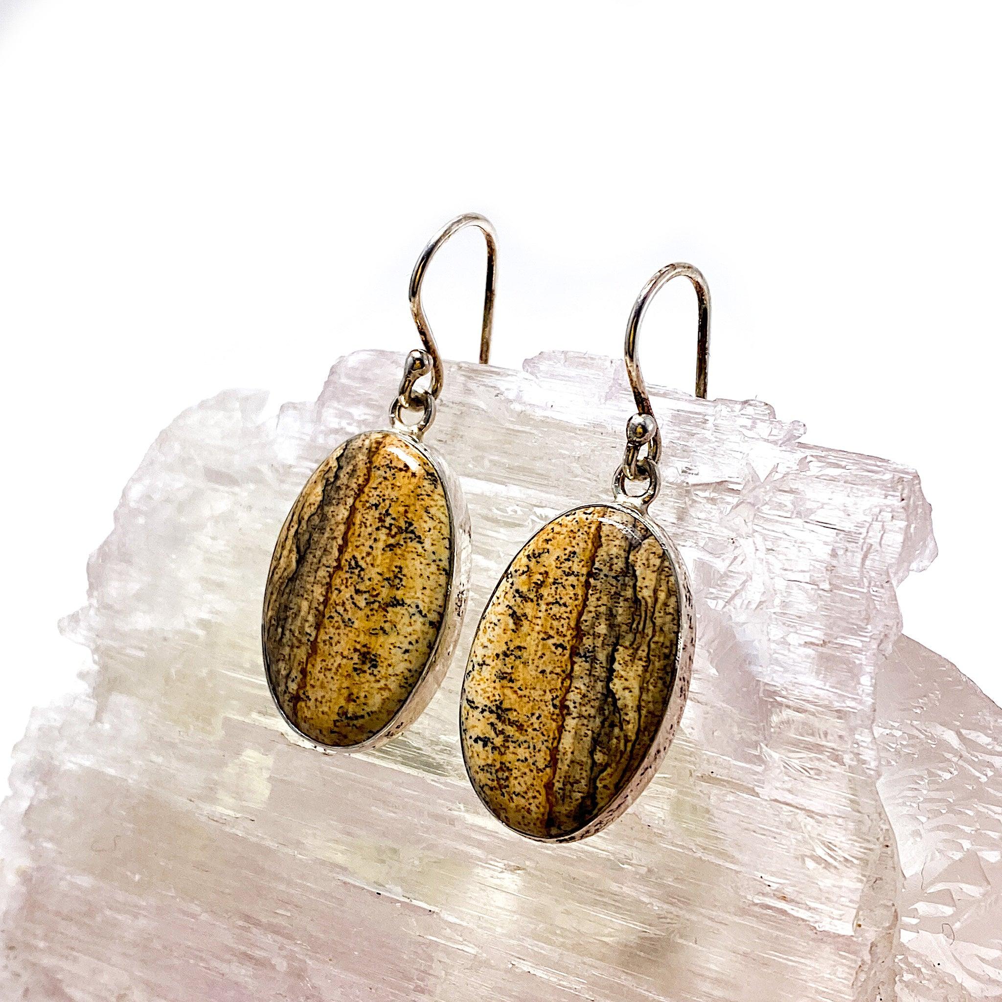 Natural Picture Jasper Oval Cabochon Earrings for Women - Handmade Gemstone Jewelry - Perfect for Boho, Hippie & Casual Outfits