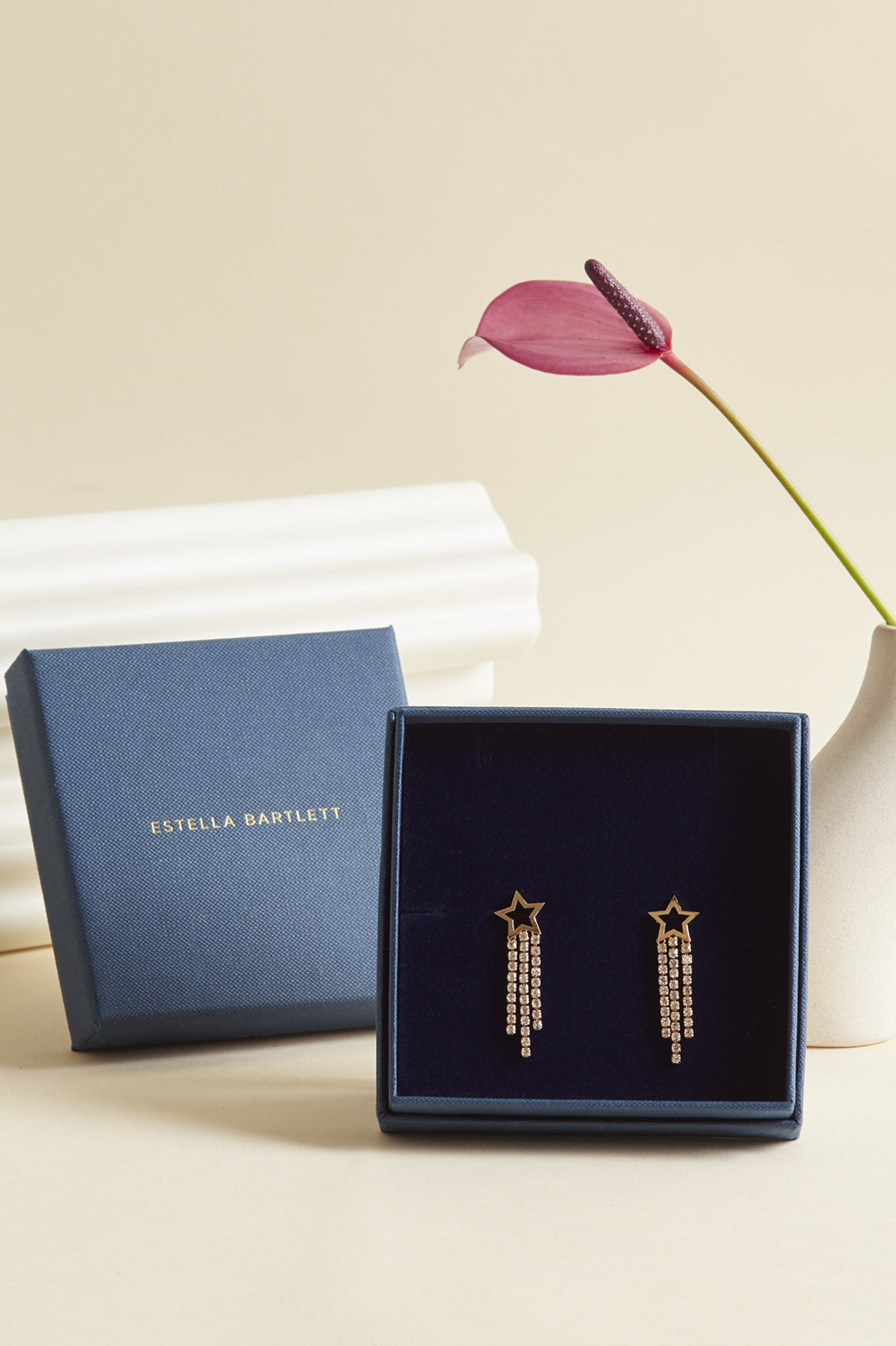 Star Tennis Chain Drop Stud Earrings for Women - 14K Gold Plated Cubic Zirconia Dangle Earrings - Perfect for Parties, Weddings & Date Nights