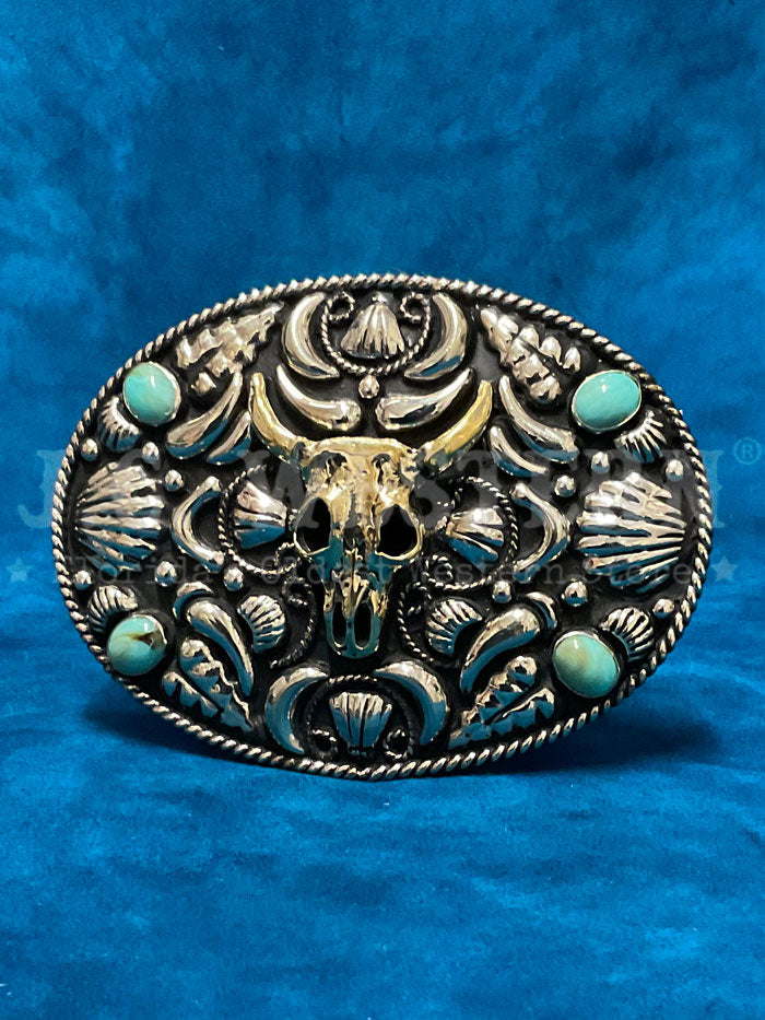 Fashionwest 451 Turquoise Skull & Stones Oval Buckle Belt - Western Style Accessory for Cowboy Boots & Jeans Outfits