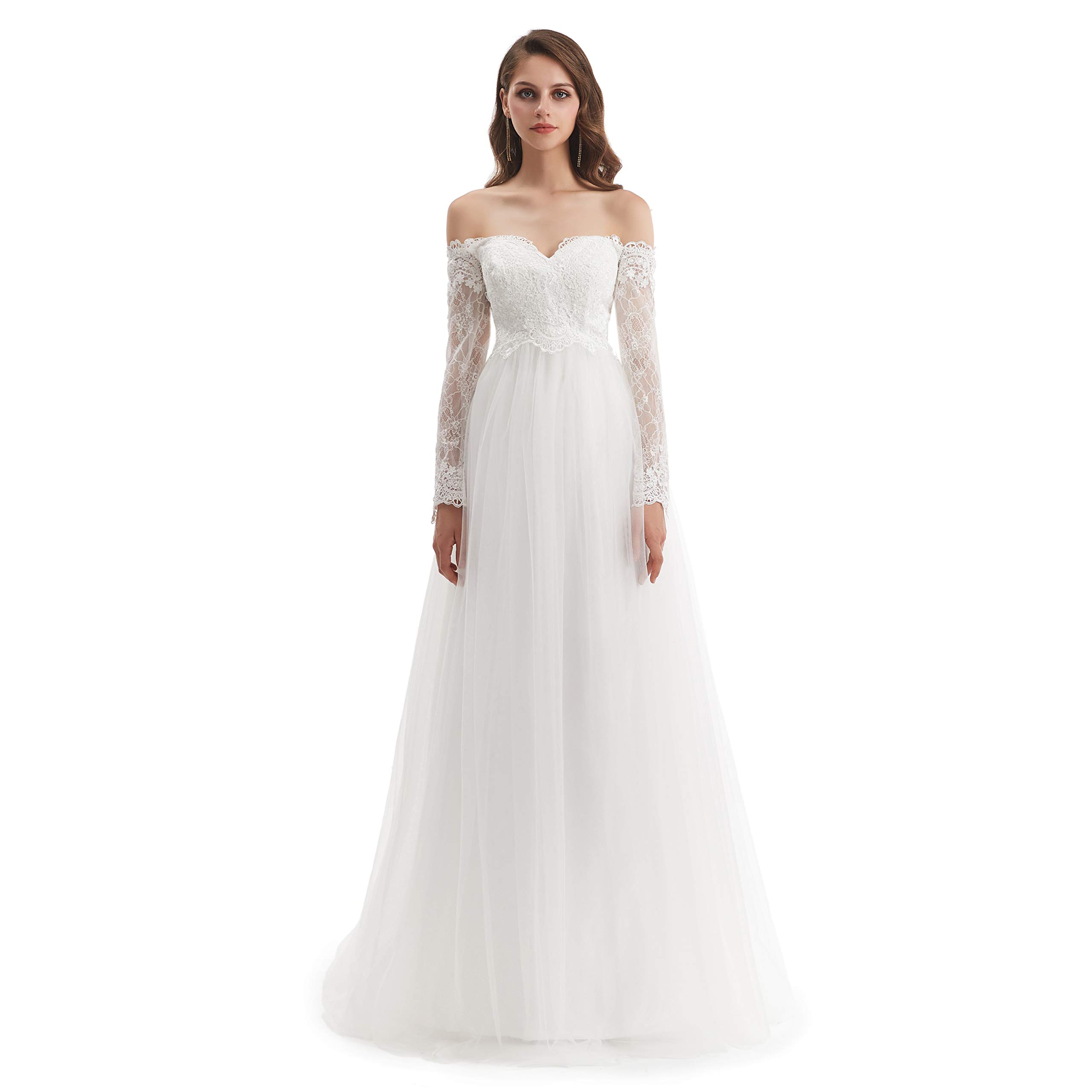 Elegant Datangep Women's Off-Shoulder Lace A-Line Wedding Dress with Beading - Perfect for Beach Brides, Boho Chic Ceremonies & Romantic Photoshoots
