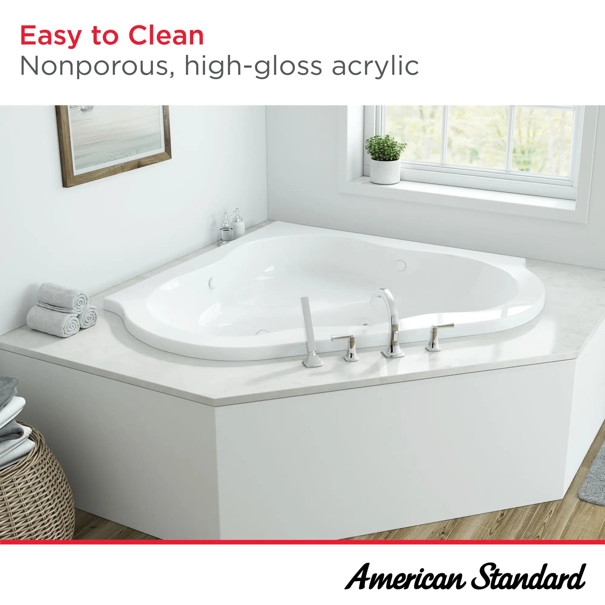 EverClean 60 x 60 Inch Corner Whirlpool Bathtub - Large Acrylic Soaking Spa Tub with Hydrotherapy Jets for Relaxation & Muscle Relief - Perfect for Master Bathroom or Luxury Home Spa Retreat