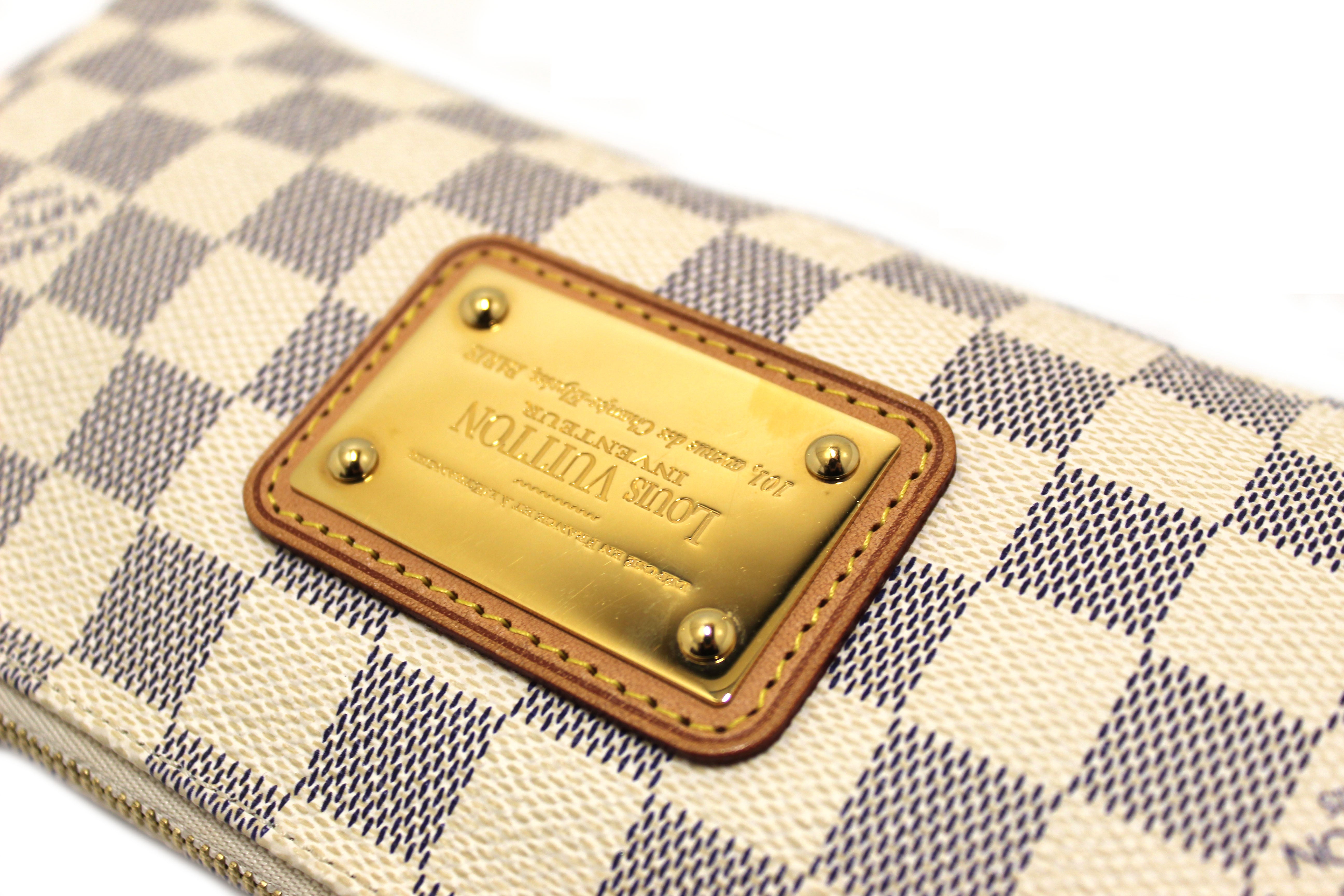Authentic Louis Vuitton Damier Azur Canvas Eva Clutch Messenger Bag for Women - Luxury Crossbody Purse for Travel, Work & Evening Events
