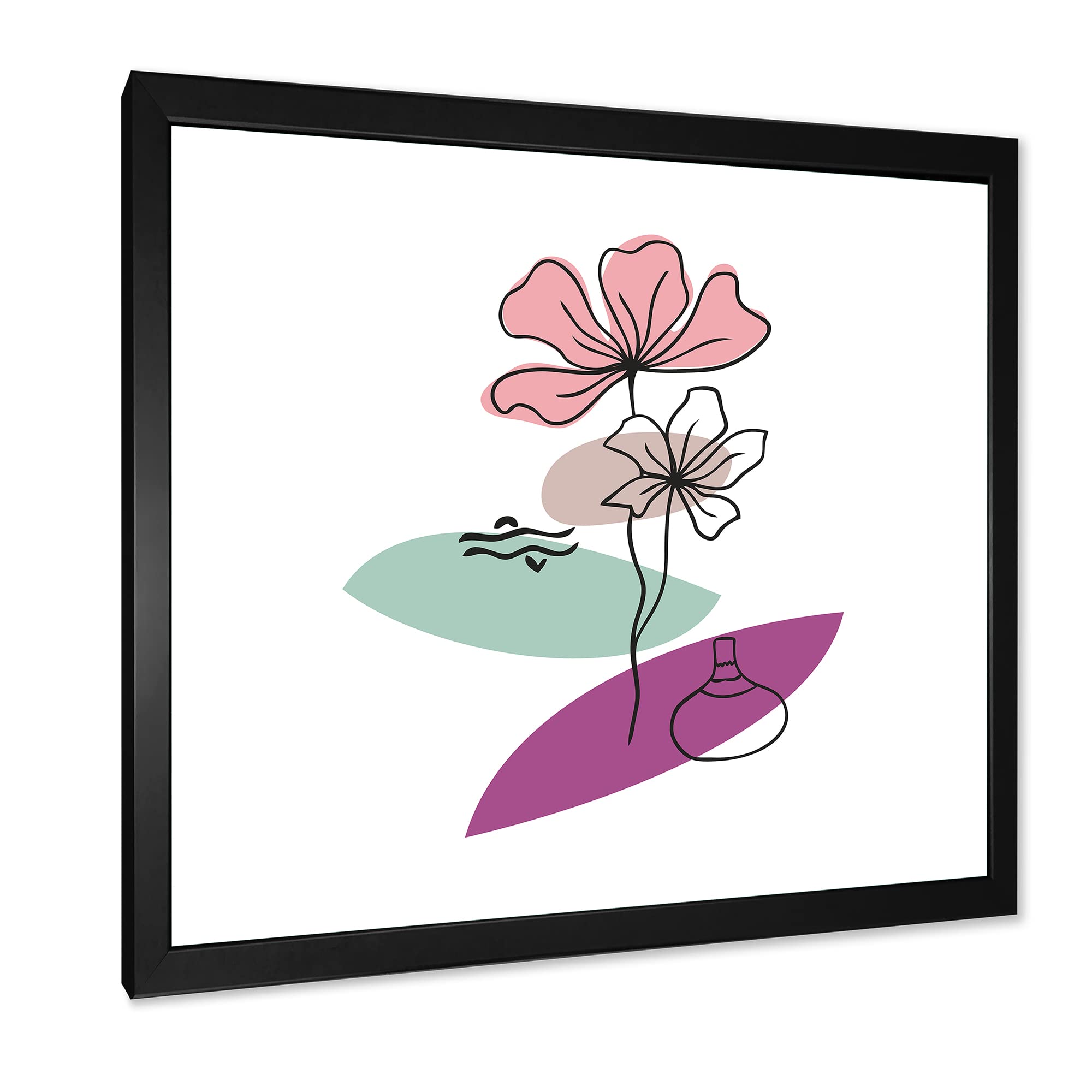DesignQ Elementary Shapes With Abstract Flowers Plants IV Modern Framed Wall Art - Contemporary Home Decor for Living Room, Bedroom & Office