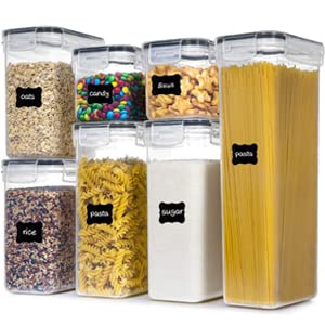 BPA-Free Plastic Food Storage Containers with Lids (7-Piece Set) - Airtight Kitchen & Pantry Organization Containers for Dry Food, Snacks, Meal Prep & Picnics