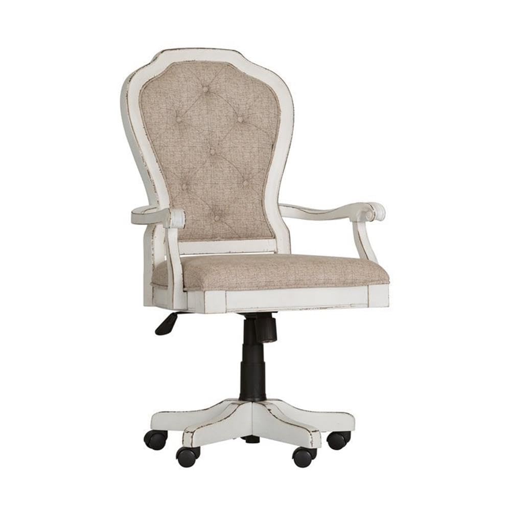 Liberty Furniture Magnolia Manor Jr Executive Desk Chair - European Style Office Chair in White - Solid Wood Frame with Recliner & Rolling Casters - 300 lbs Weight Capacity - Perfect for Home Office, Study Room & Executive Workspaces