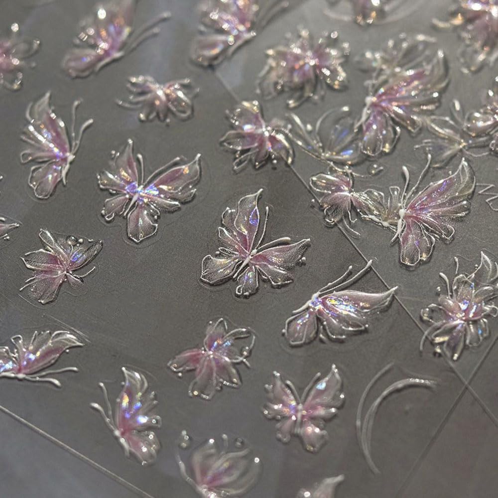 Aurora Butterfly Nail Art Stickers - Lightweight Shell & Laser Butterfly Nail Decals for Manicure | Perfect for DIY Nail Art, Parties, and Special Occasions