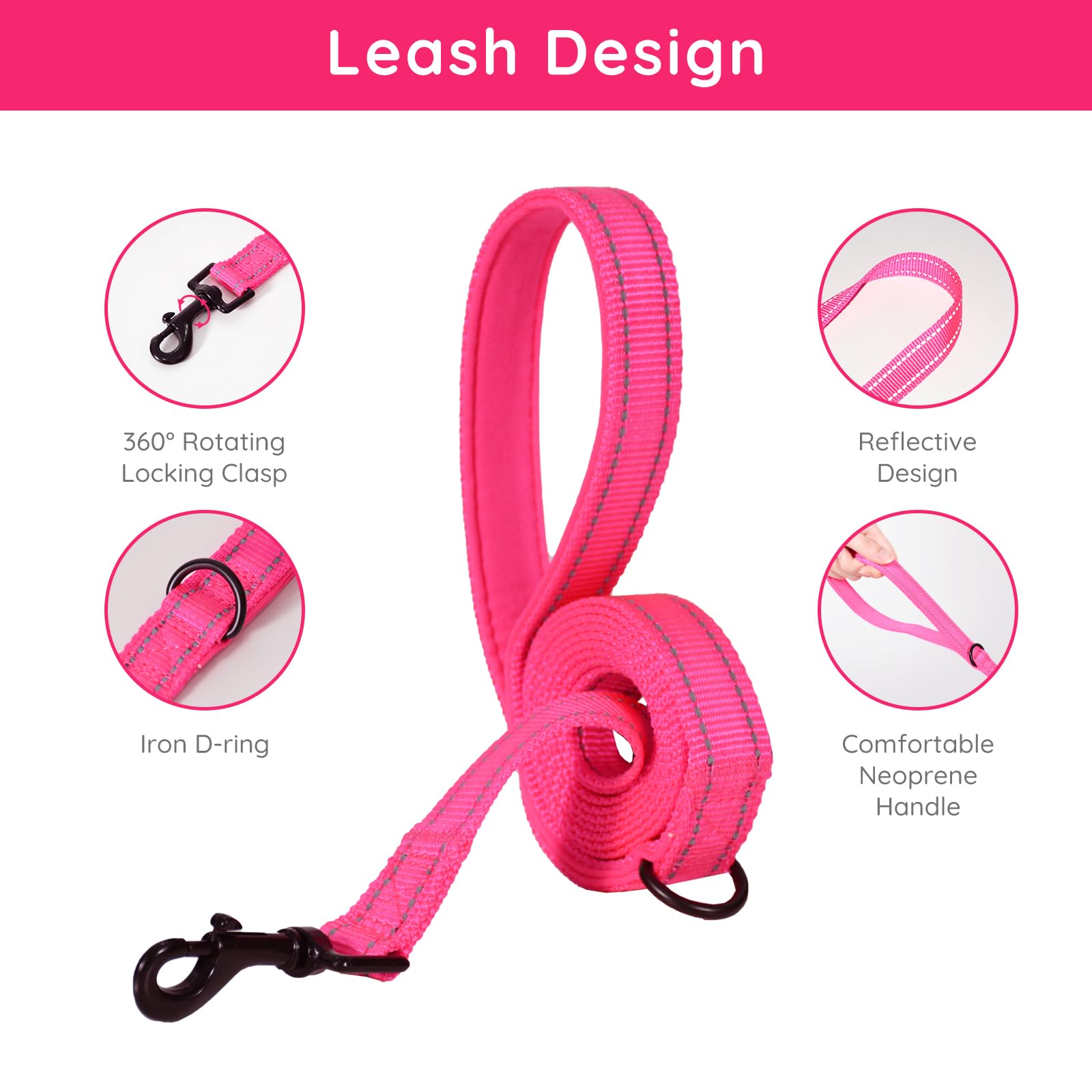 BELLA & PAL Small Dog Harness and Leash Set - No Pull Step-in Vest for Puppies & Extra Small Dogs - Hot Pink Pet Walking Accessories - Perfect for Daily Walks, Training & Outdoor Adventures