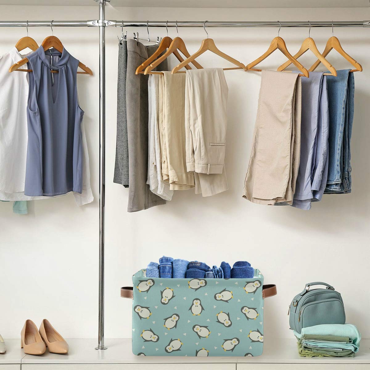 Blue Penguins Storage Baskets - Collapsible Rectangular Fabric Storage Bins for Home Organization (2-Pack) | Perfect for Kids' Room, Nursery, and Closet Storage