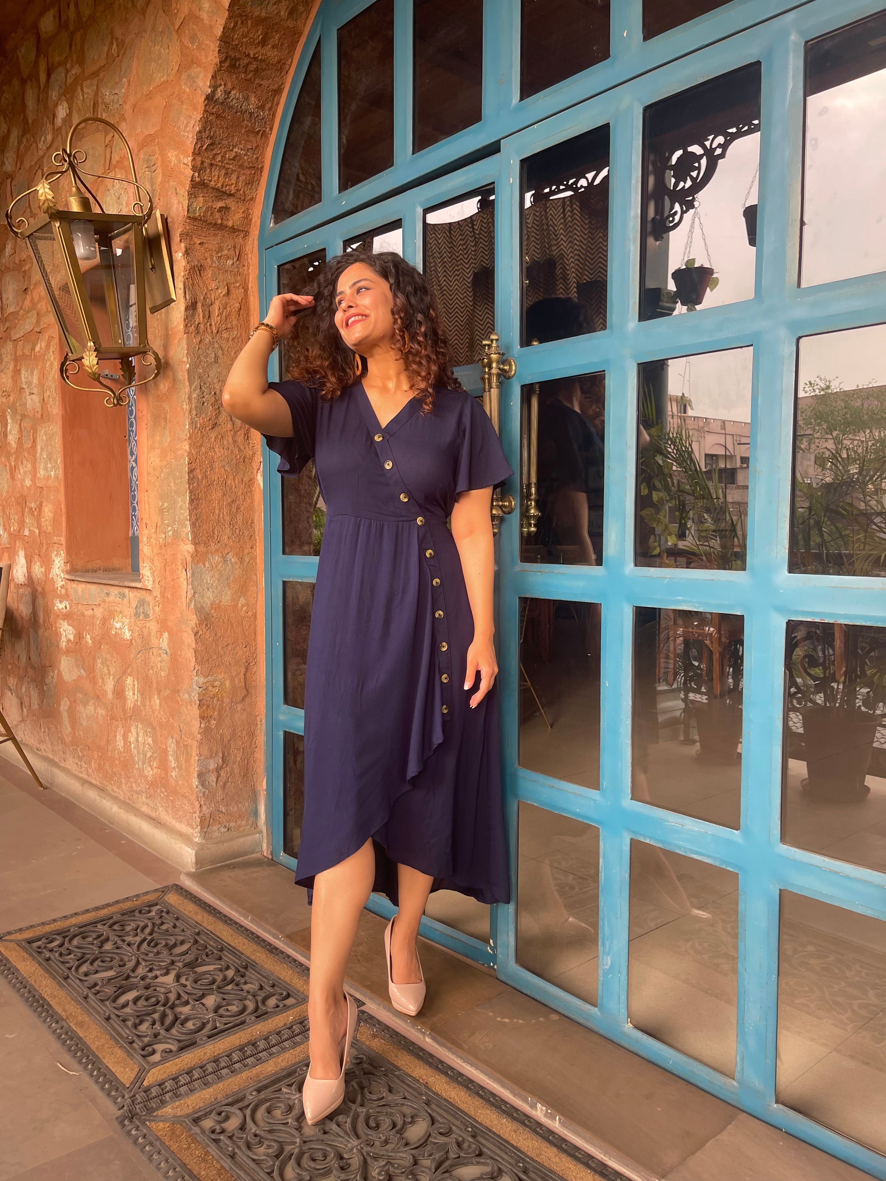 Navy Blue Summer Maxi Dress for Women - Flowy Long Beach Dress with Pockets - Perfect for Vacations, Weddings & Casual Outings