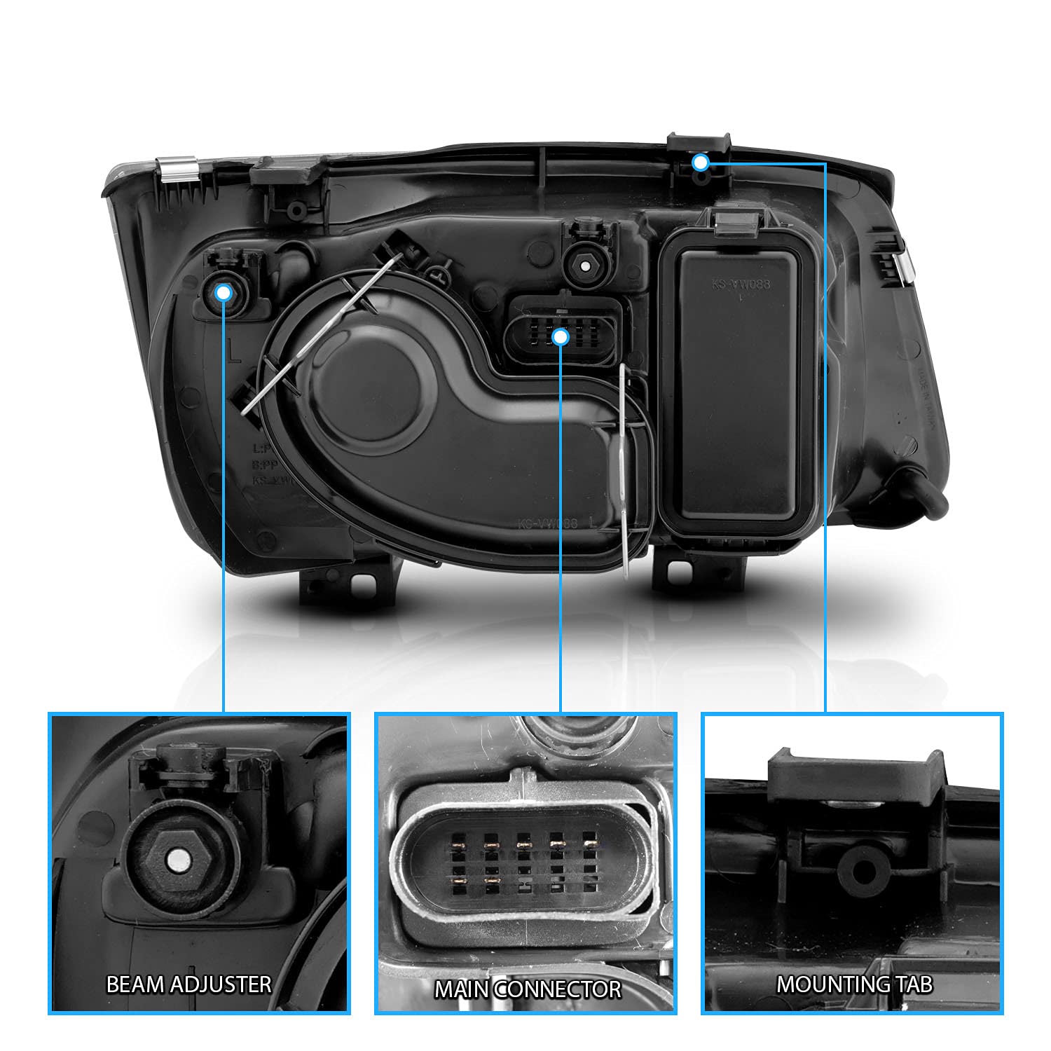 AmeriLite Black Housing Headlights & Fog Lights Pair for 1999-2005 Volkswagen Jetta - Driver & Passenger Side - Upgrade Your Night Driving Visibility