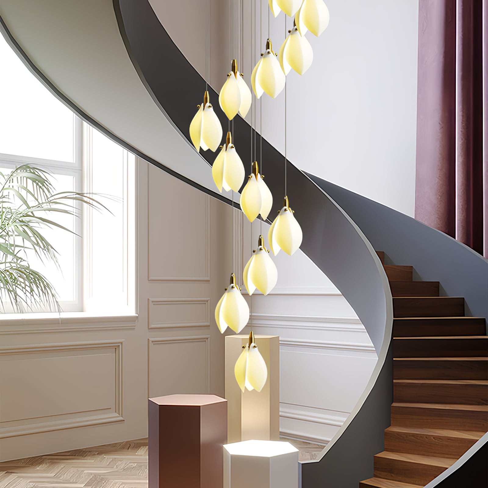 Astralis Bloom Stairs Chandelier - Modern Crystal Ceiling Light Fixture for Living Room, Dining Room, Bedroom & Staircase Decor