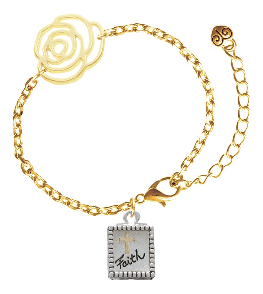 Two-Tone Gold Flower Link Chain Bracelet for Women - 6.75
