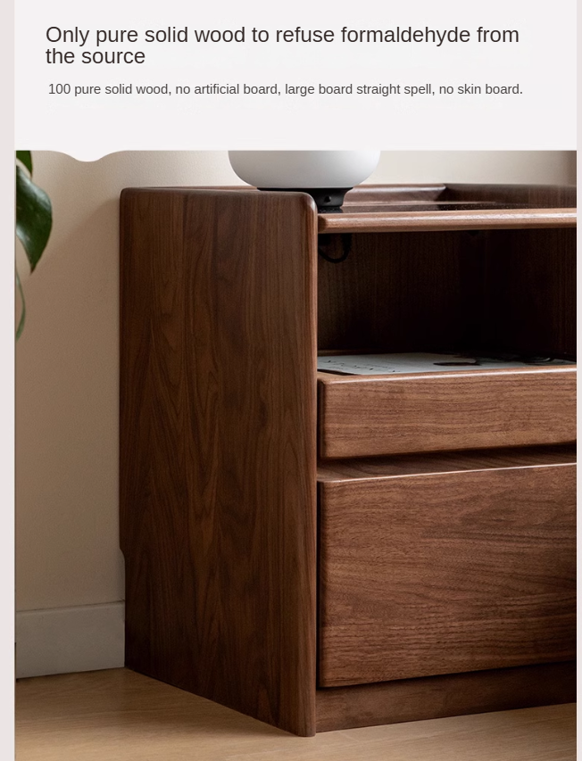 Solid Black Walnut Wood Nightstand with USB Outlet & Lamp - Perfect for Bedroom, Living Room, or Office Use