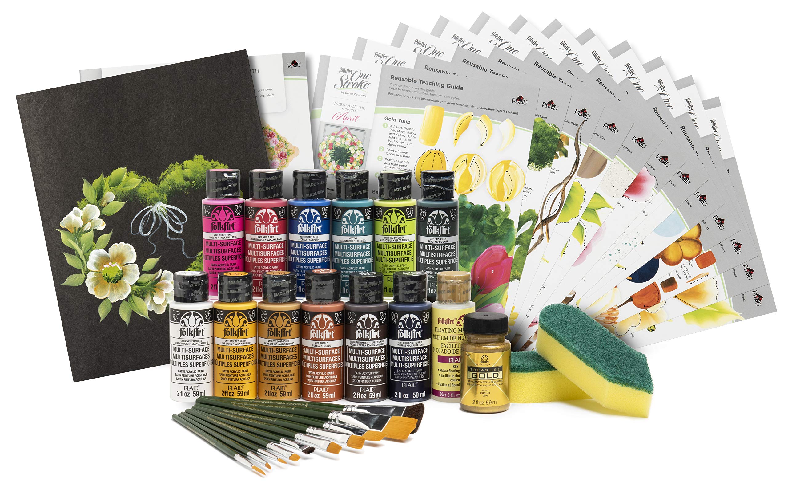 FolkArt One Stroke Wreath of the Month Paint Kit - DIY Acrylic Painting Set for Seasonal Home Decor, Holiday Crafts & Art Projects