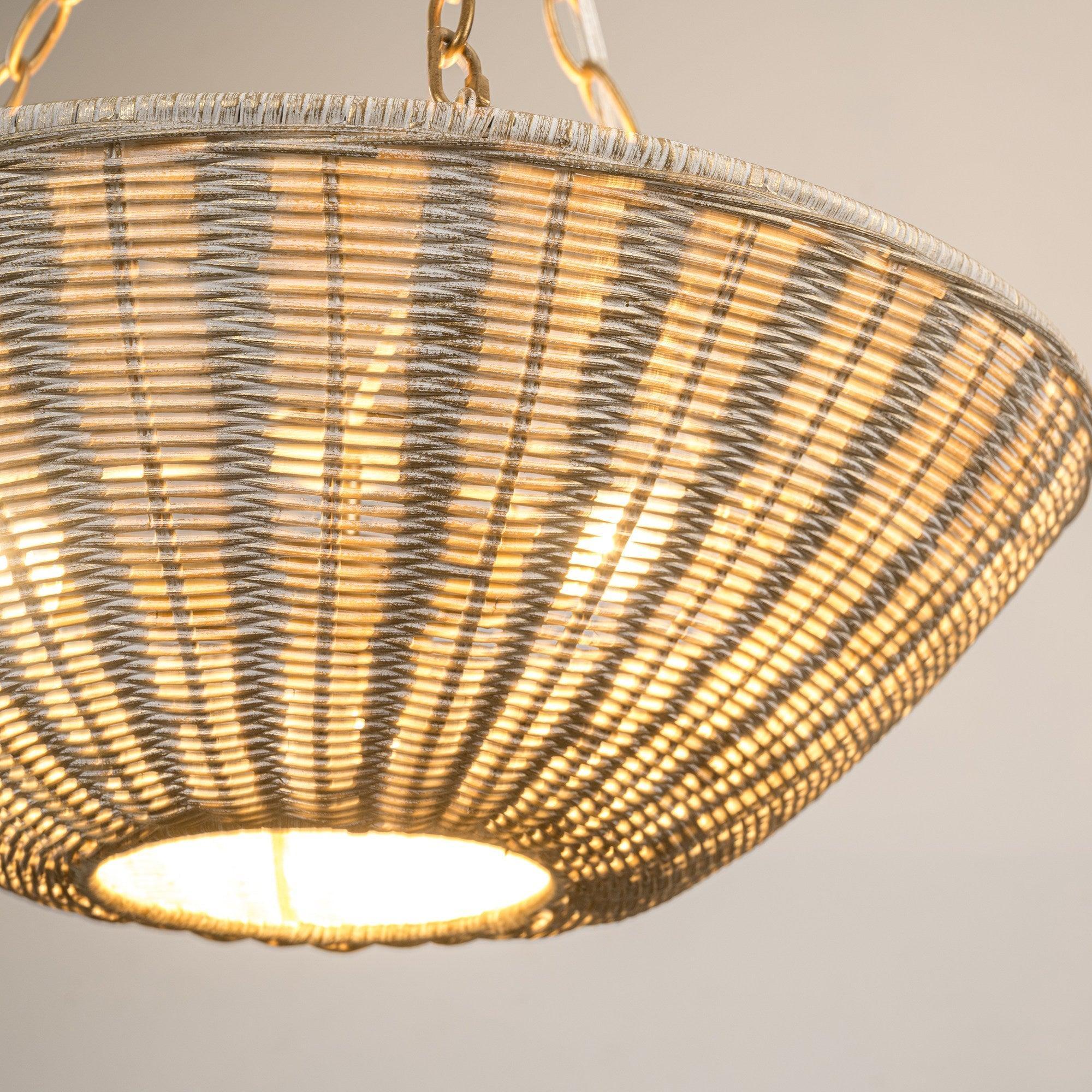 Farmhouse 3-Light Rattan Pendant Lighting - Bowl Shaped Ceiling Light Fixture for Kitchen Island, Dining Room, or Bedroom Decor