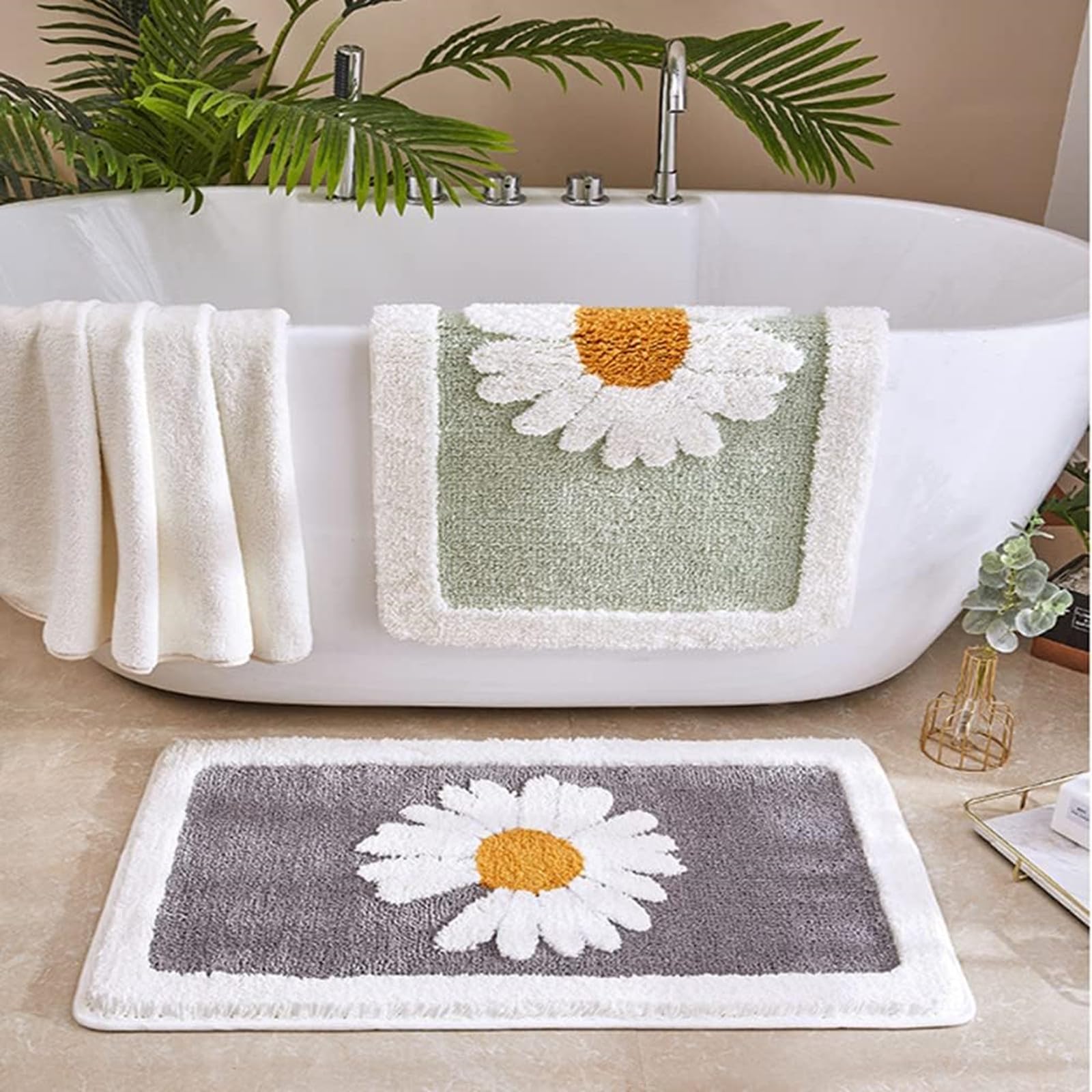 **Soft Non-Slip Daisy Bathroom Rug – Absorbent Machine-Washable Bath Mat for Bathroom & Shower – Pet-Friendly Carpet Protector (19.7”x31.5”, Green) – Perfect for Cozy Home Decor & Wet Floor Safety**