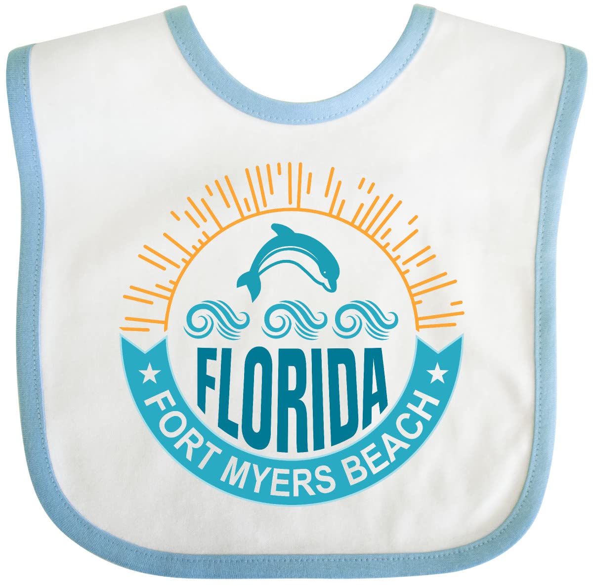 Inktastic Fort Myers Beach Florida Vacation Baby Bib - Soft Cotton Infant Feeding Bib for Boys & Girls - Perfect for Beach Trips, Family Outings & Everyday Mealtime