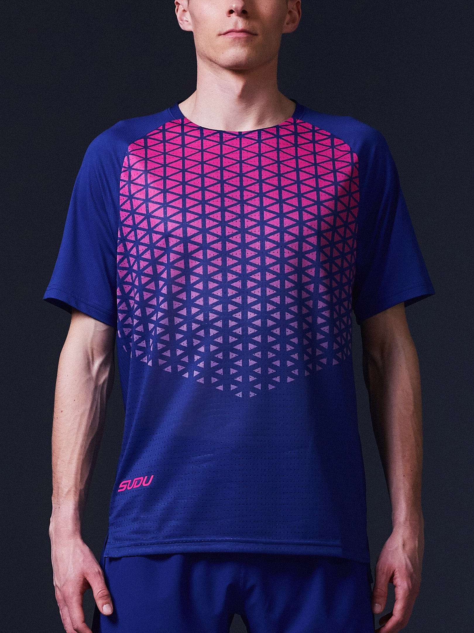 SRT SS 01 Men's Short Sleeve T-Shirt - Dark Blue & Pink Cotton Tee for Casual Wear, Gym & Everyday Outfits