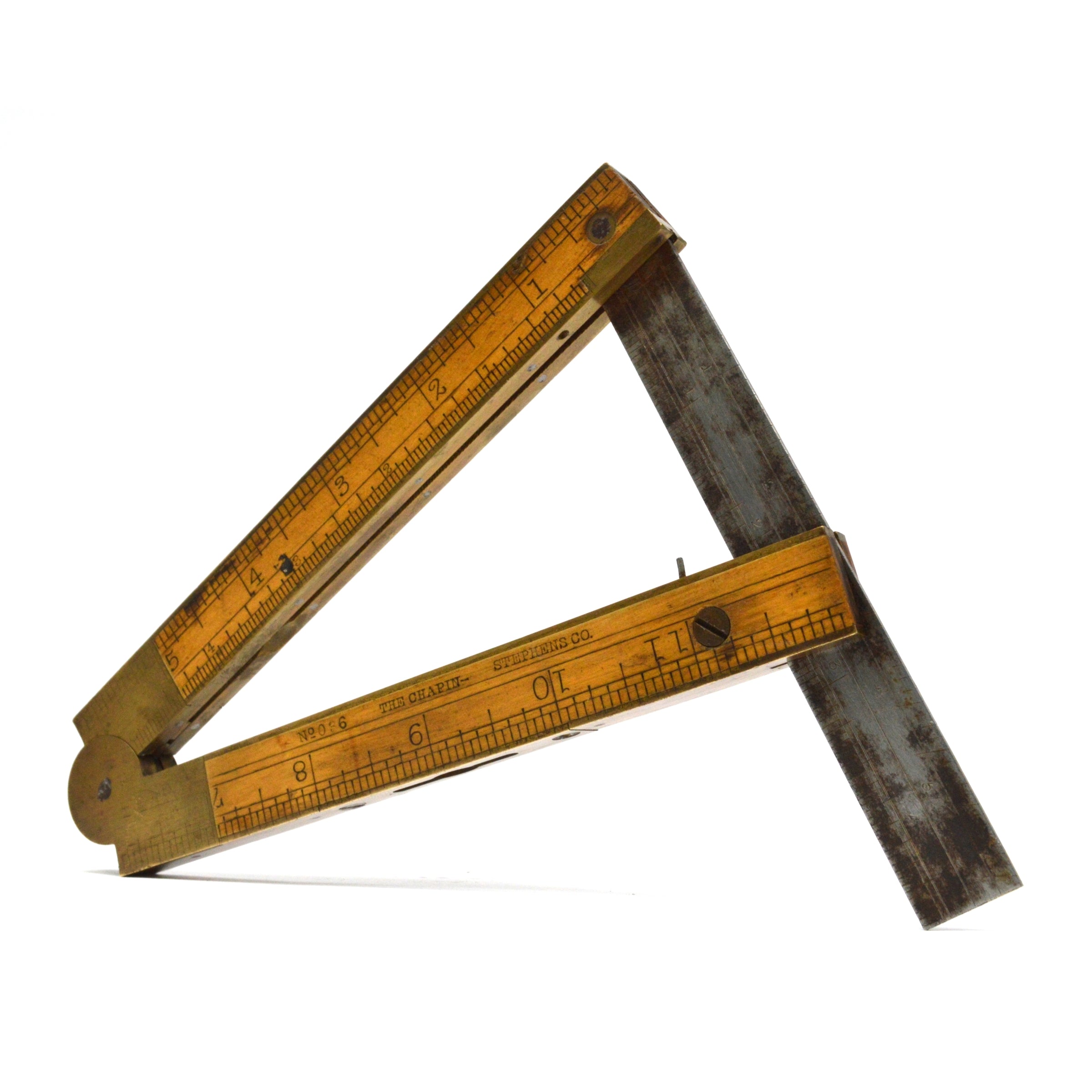 Vintage Antique Folding Combination Rule - Stephens Co. The Chapin No. 036 Boxwood & Brass Measuring Tool - Perfect for Woodworking, Engineering & Collectors