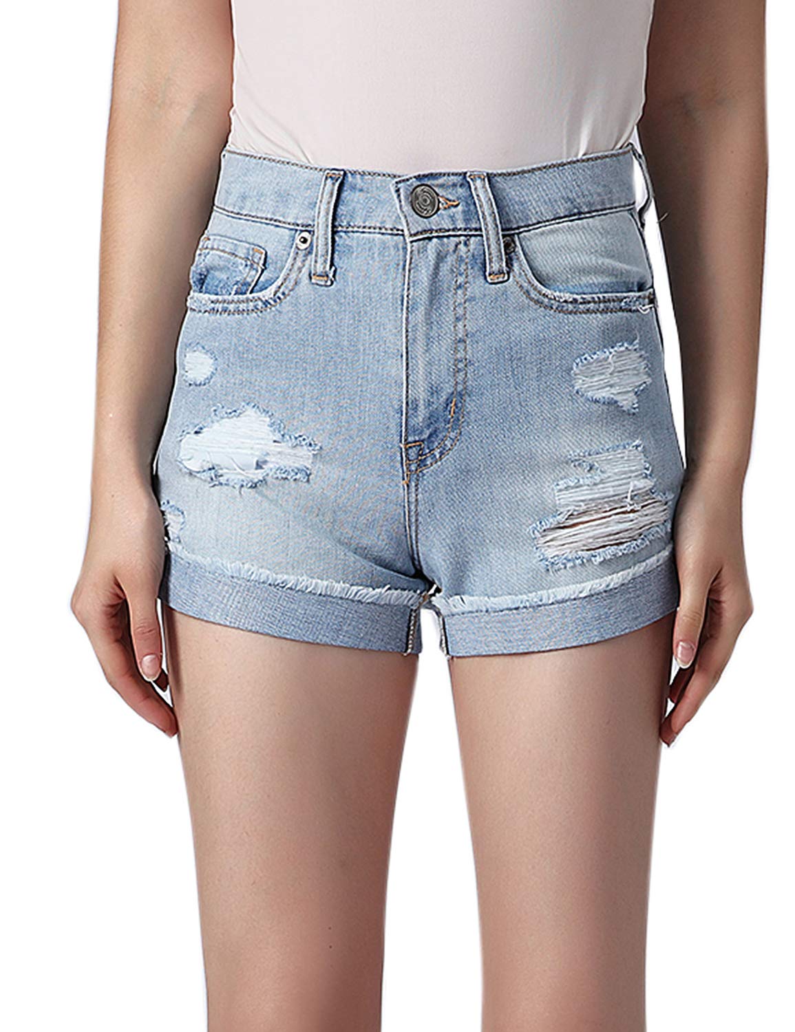 Anvain JS Women's Mid Rise Ripped Denim Shorts - Stylish Distressed Jean Shorts for Casual Wear, Summer Outfits & Street Fashion
