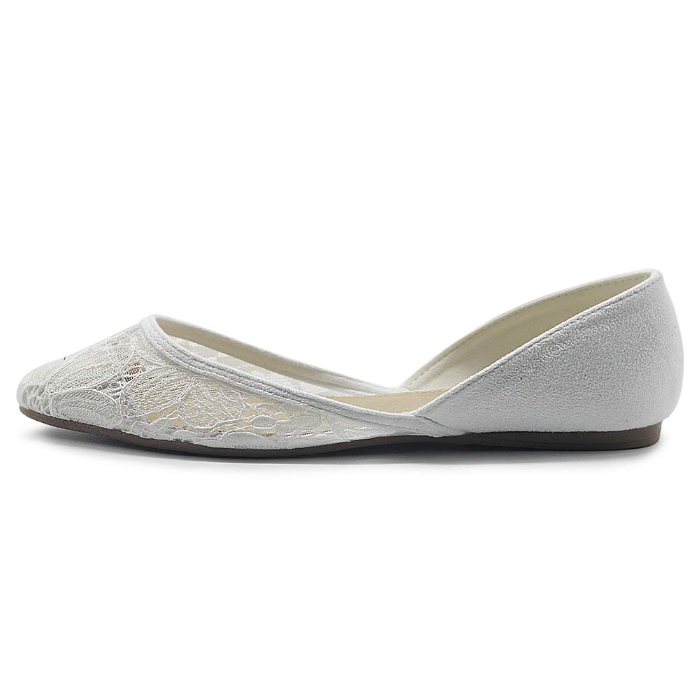 Ollio Women's Ballet Flats - Faux Suede Floral Lace Pointed Toe Shoes | Breathable Mesh Design for Comfort | Perfect for Work, Weddings & Casual Outfits
