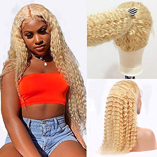 HC Hair 613 Blonde Deep Wave Lace Front Wig - 20 Inch 150% Density Brazilian Remy Human Hair - 4x4 Transparent Lace with Pre-Plucked Hairline & Baby Hair for Black Women | Perfect for Daily Wear, Cosplay & Special Occasions