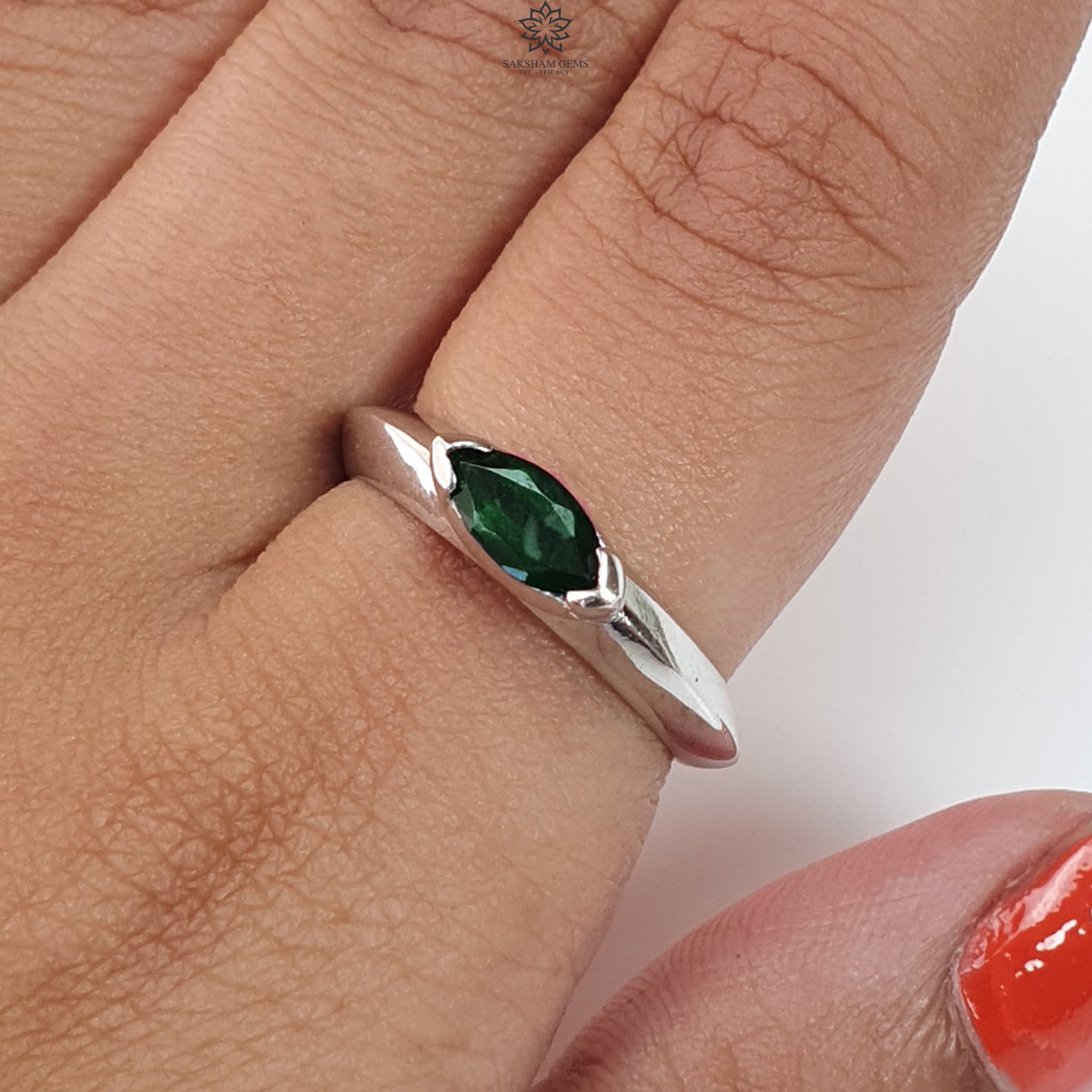 Natural Emerald Marquise Cut Silver Ring – 2.75gms Untreated Emerald in 925 Sterling Silver Bezel Setting – Size 7.25 – Elegant Jewelry for Women, Perfect for Weddings, Anniversaries & Special Occasions
