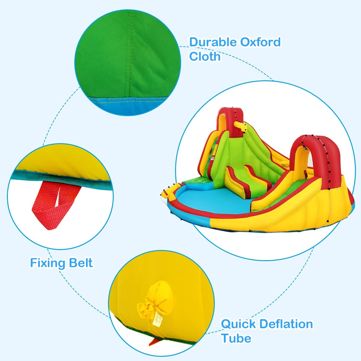 OLAKIDS Inflatable Water Slide - 7-in-1 Bounce House with Dual Slides, Climbing Wall, Splash Pool, Basketball Hoop & Water Guns | Outdoor Summer Party Water Play for Kids Backyard, Birthday, Beach | Includes Carrying Bag & Repair Kit