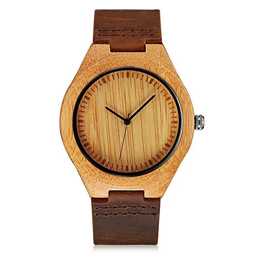 Wooden Watch for Men - Brown Leather Strap - Groomsmen Gift for Weddings & Events