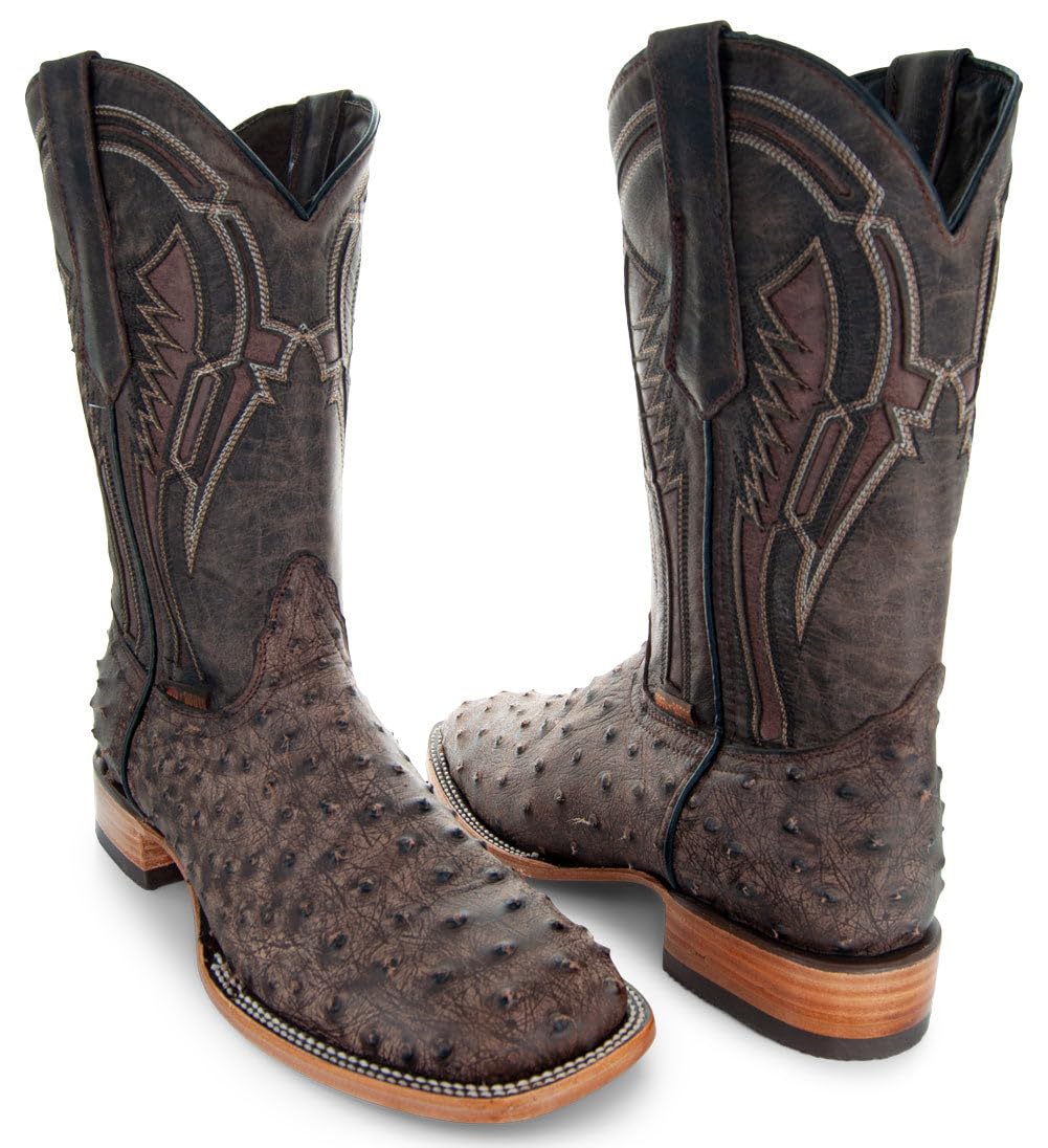 Soto Boots Men's Out of the Wild Ostrich Print Cowboy Boots - Genuine Leather Western Boots for Men H50031 | Perfect for Rodeo, Country Dancing & Western Fashion