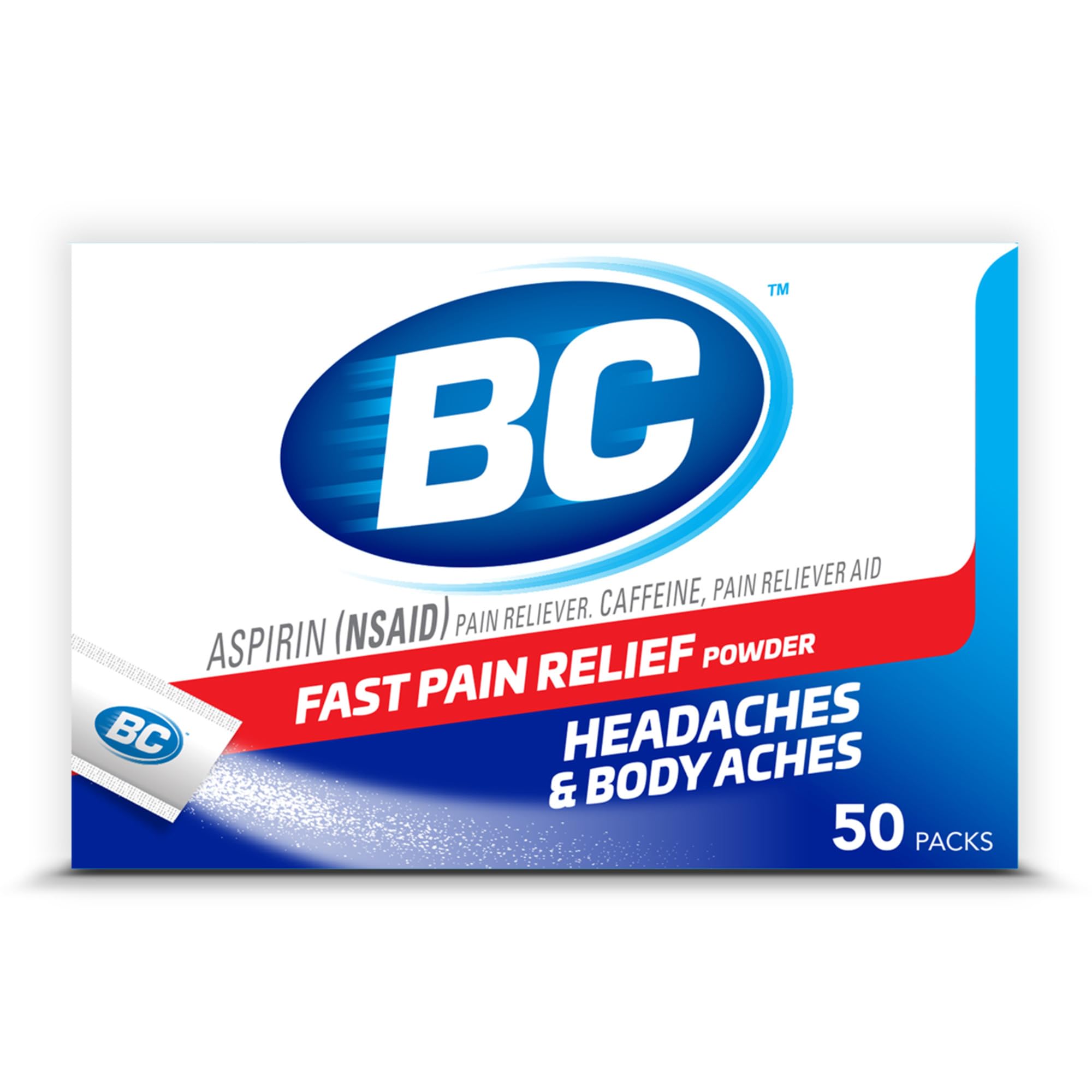 BC Powder Original Strength Pain Reliever - Fast-Acting Aspirin Dissolve Packs (50 Count) | Headache & Muscle Pain Relief for Adults | Work, Travel & Active Lifestyle