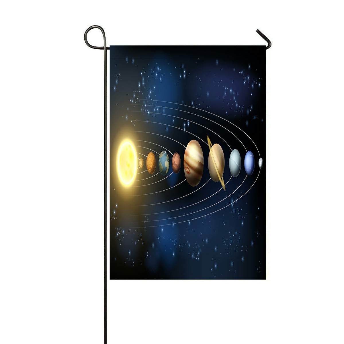 Solar System Planets Orbit Sun Garden Flag - 12x18 Inch Outdoor Decorative Flag for Home, Party, Yard & Garden Decor | Perfect for Astronomy Enthusiasts & Space-Themed Events