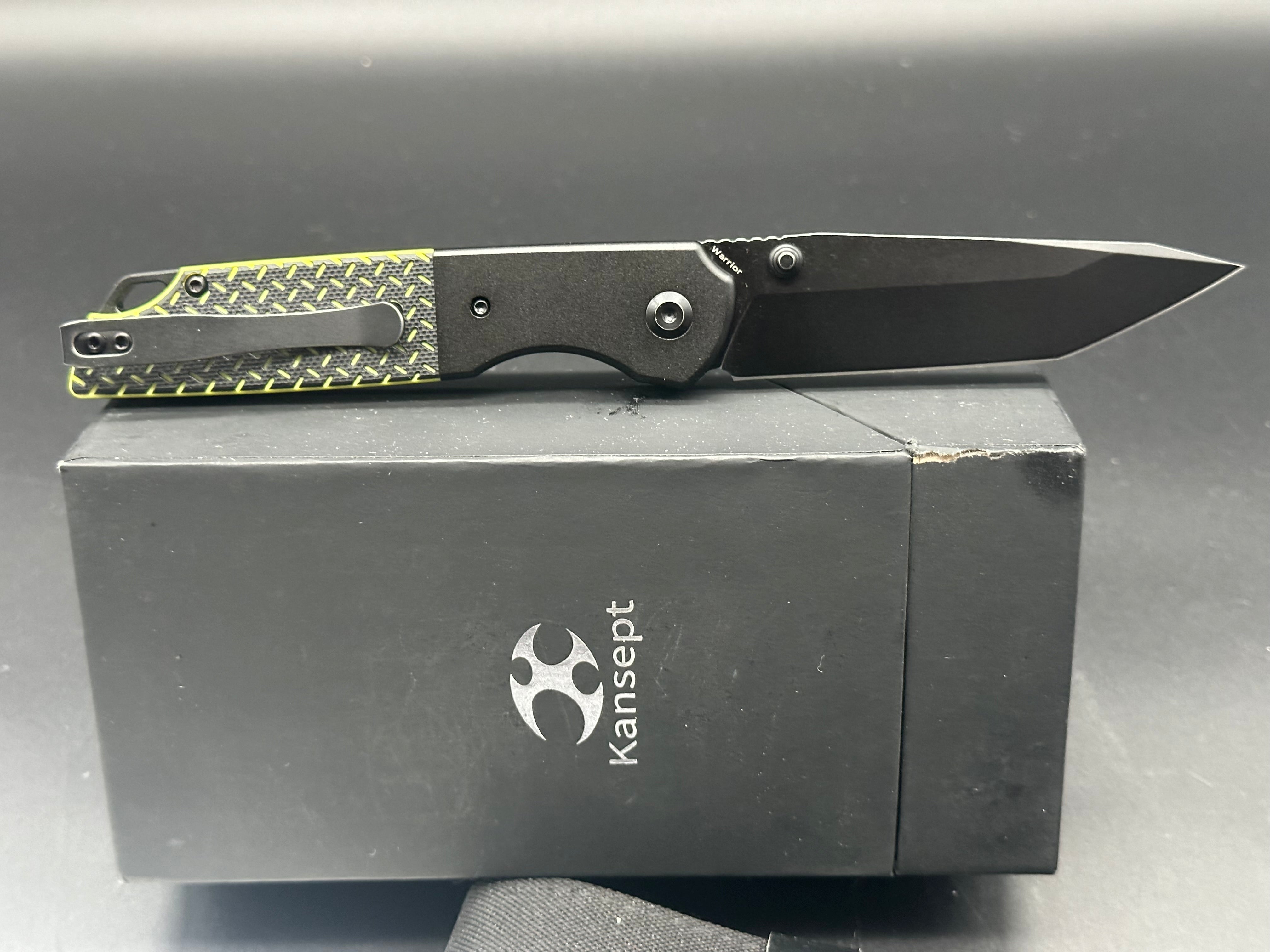 Kansept Warrior Tanto Liner Lock Folding Knife - Black/Green G10 Handle - EDC Tactical Pocket Knife for Outdoor Camping, Hiking & Survival