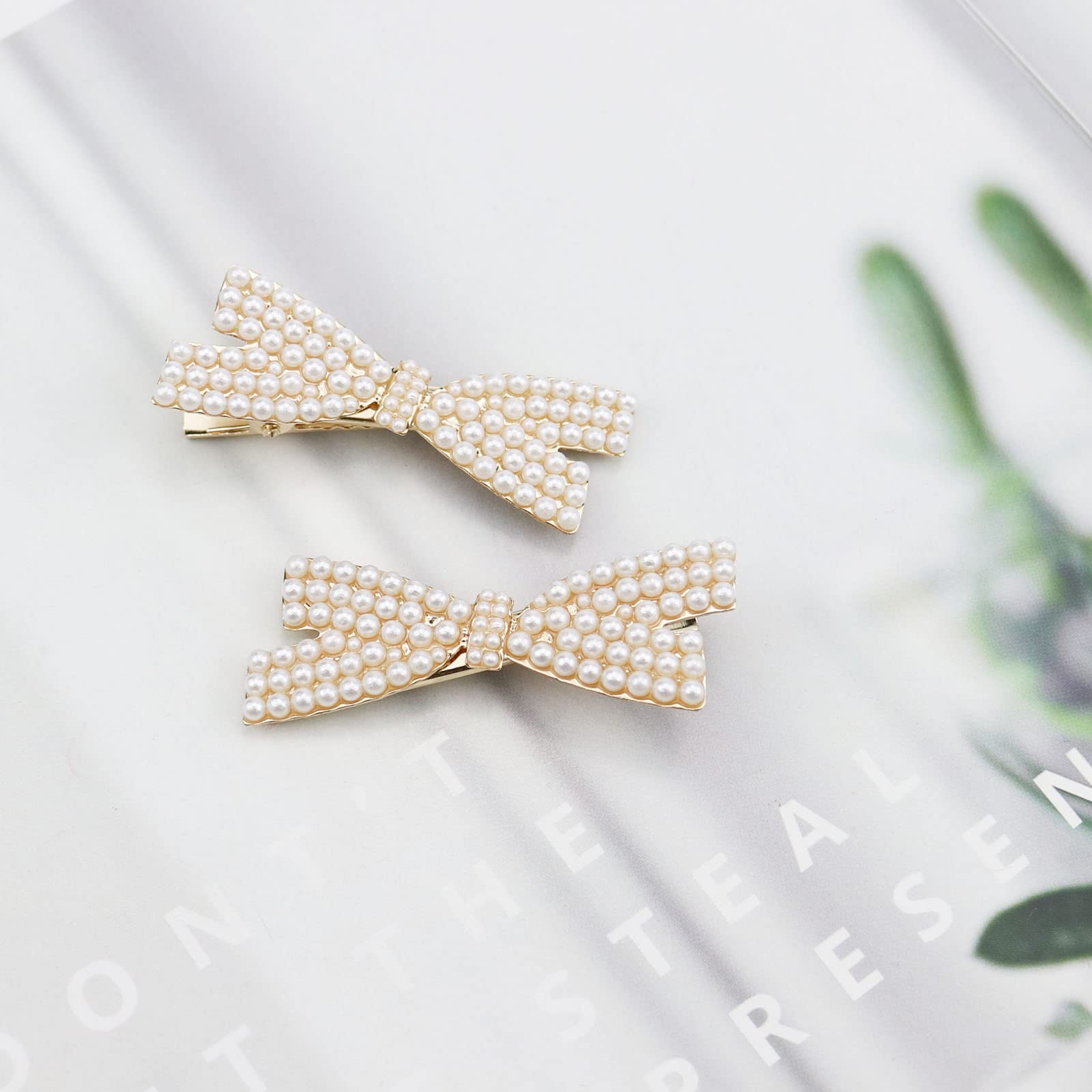 10 Pcs Pearl Bow Hair Clips - Gold Metal Duckbill Hair Claw Clips for Women & Girls - Elegant Hair Accessories for Weddings, Parties & Daily Styling