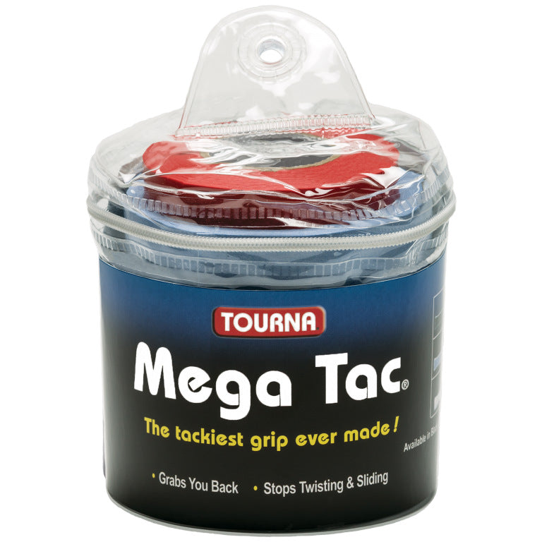 Tourna Mega Tac Overgrips - 30 Pack Tennis Grip Tape | Non-Slip Sweat Absorbent | Perfect for Tennis, Badminton & Racquetball | Travel & Sports Accessories (Blue)