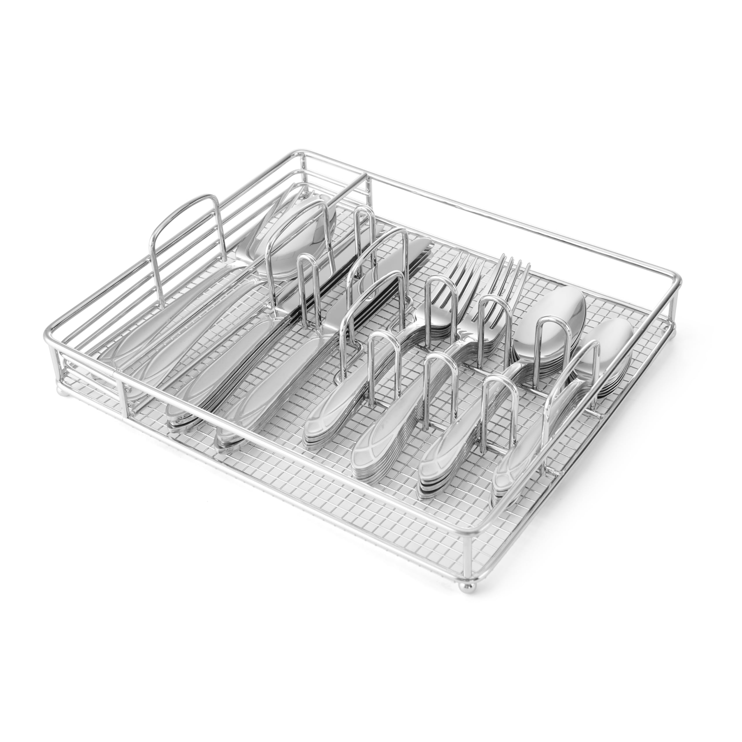 Pfaltzgraff Mirage Frost 42-Piece Stainless Steel Flatware Set for 8 - 18/0 Silverware with Serving Utensils & Caddy - Perfect for Everyday Dining, Dinner Parties & Gift Giving