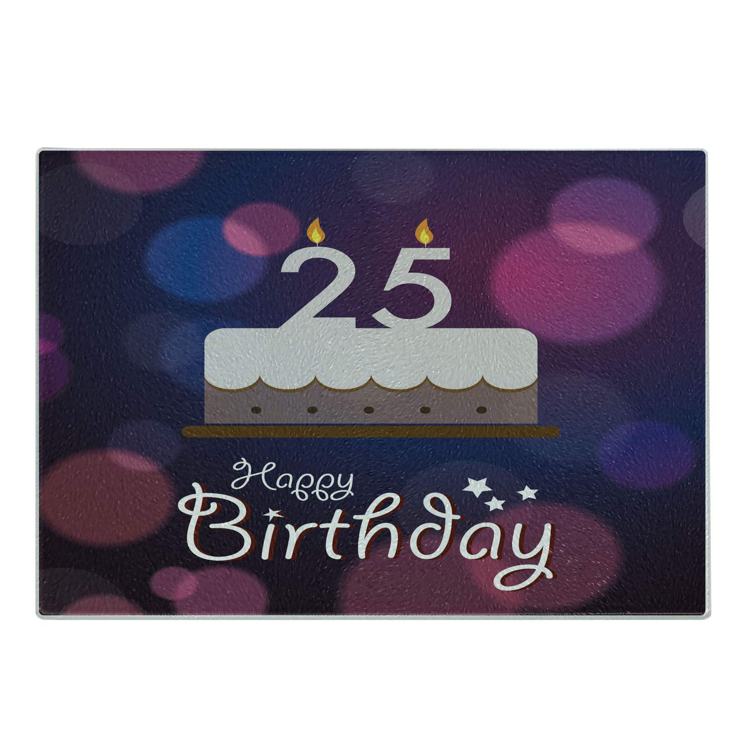 Ambesonne 25th Birthday Cutting Board - Decorative Tempered Glass Serving Board with Cute Cake & Candles Art Print - Blue Pink White Design - Perfect for Birthday Parties, Kitchen Decor & Gift Giving