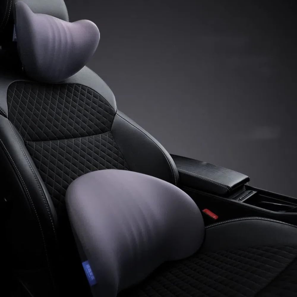 Memory Foam Car Neck & Lumbar Support Pillow Set - Ergonomic Back Pain Relief Cushion for Driving Comfort - Perfect for Long Road Trips, Commuting, and Office Chairs