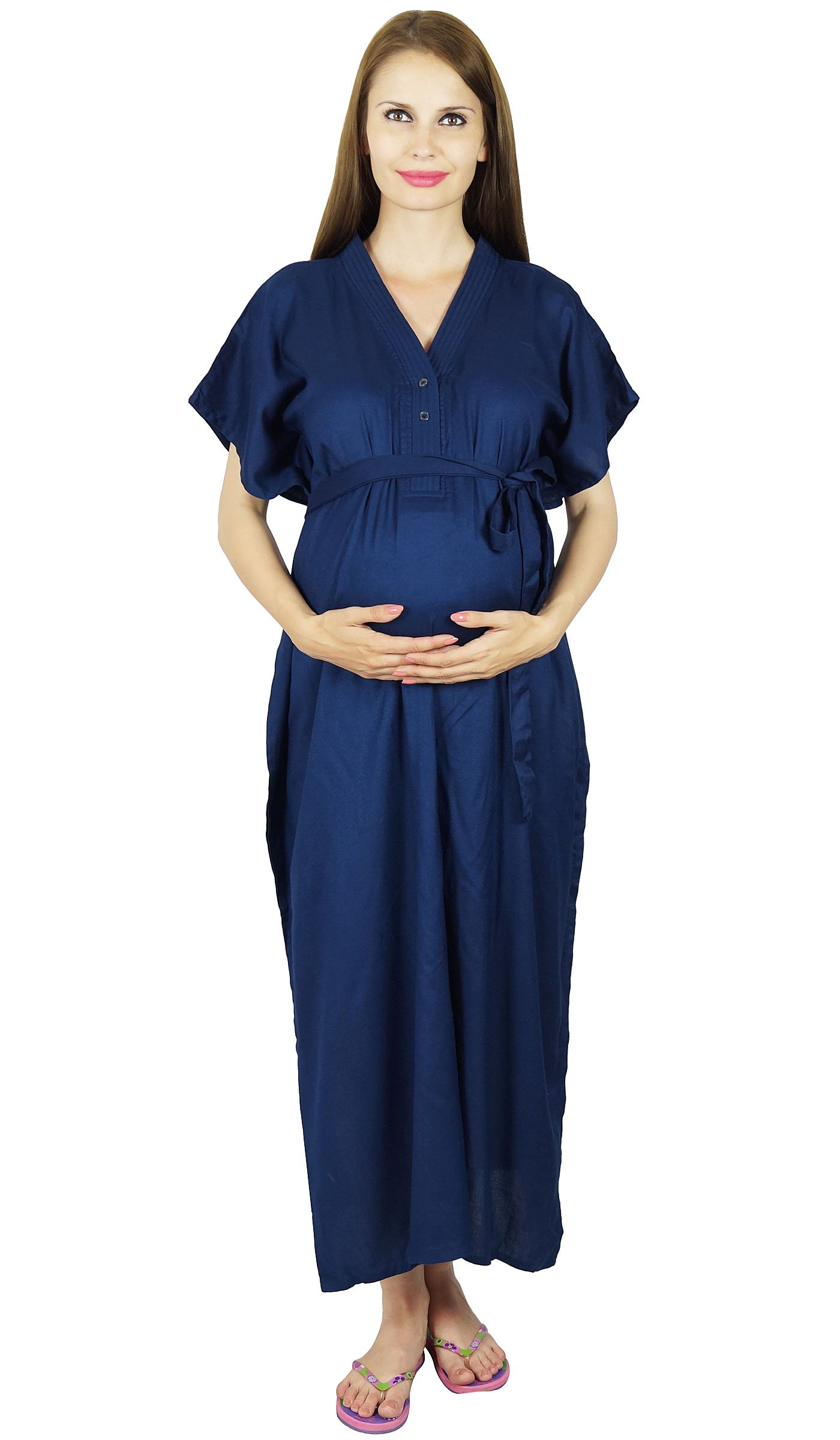 Bimba Maternity Hospital Kaftan - Women's Kimono Sleeve Button Front & Back Nursing Dress - Perfect for Hospital Stay, Breastfeeding & Postpartum Comfort