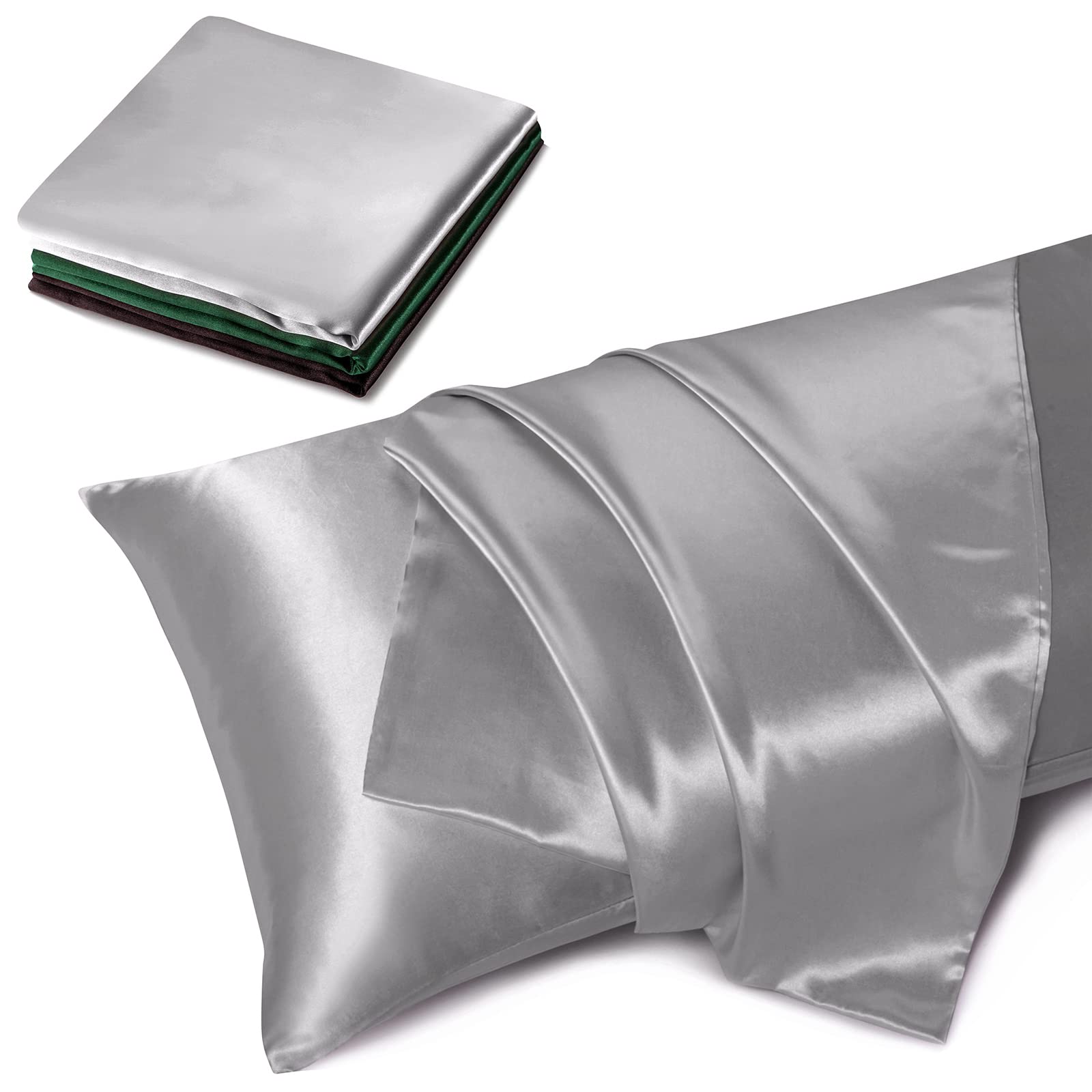 Treely Satin Pillow Covers 20x48 Inches - Silky Smooth Body Pillowcase for Hair & Skin Protection - Envelope Closure Long Pillow Cases (Silver Grey) - Perfect for Bedroom, Travel & Hair Care Routine