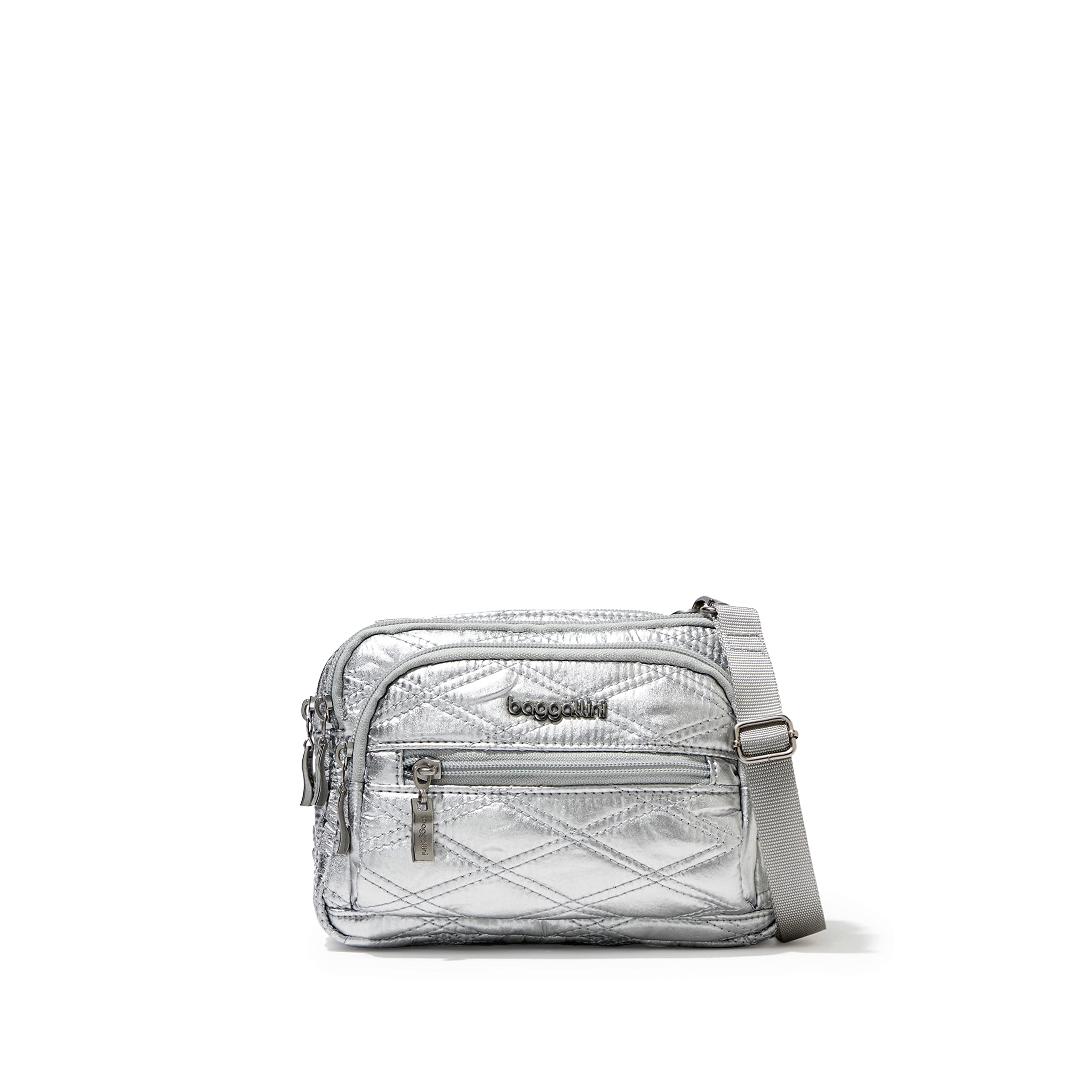 Baggallini Triple Zip Small Crossbody Bag for Women - 8x6 Inch Lightweight Water-Resistant Convertible Fanny Pack Belt Bag - Perfect for Travel, Shopping & Everyday Use